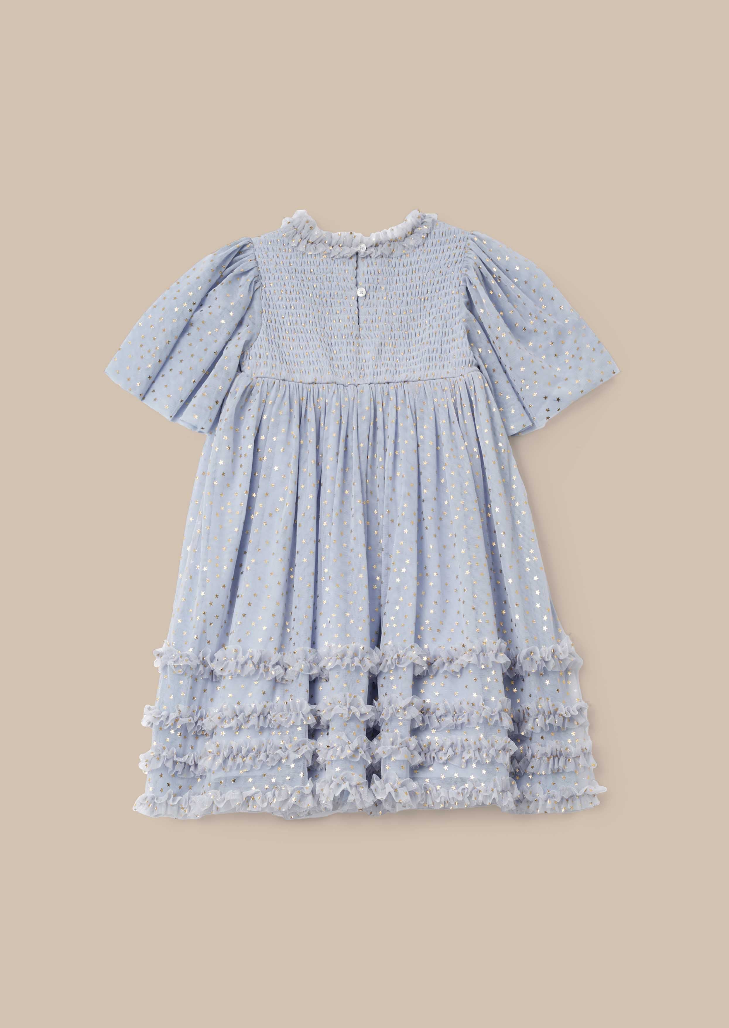 Blue Foil Print Mesh Dress Outfit
