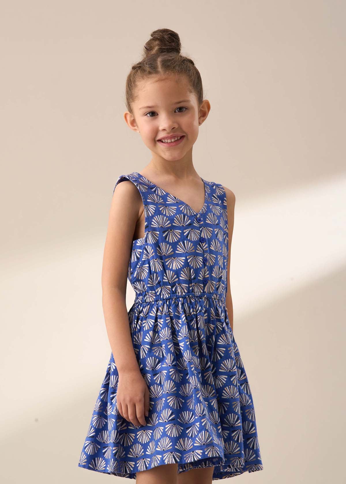 Girl Blue Printed Linen Playsuit