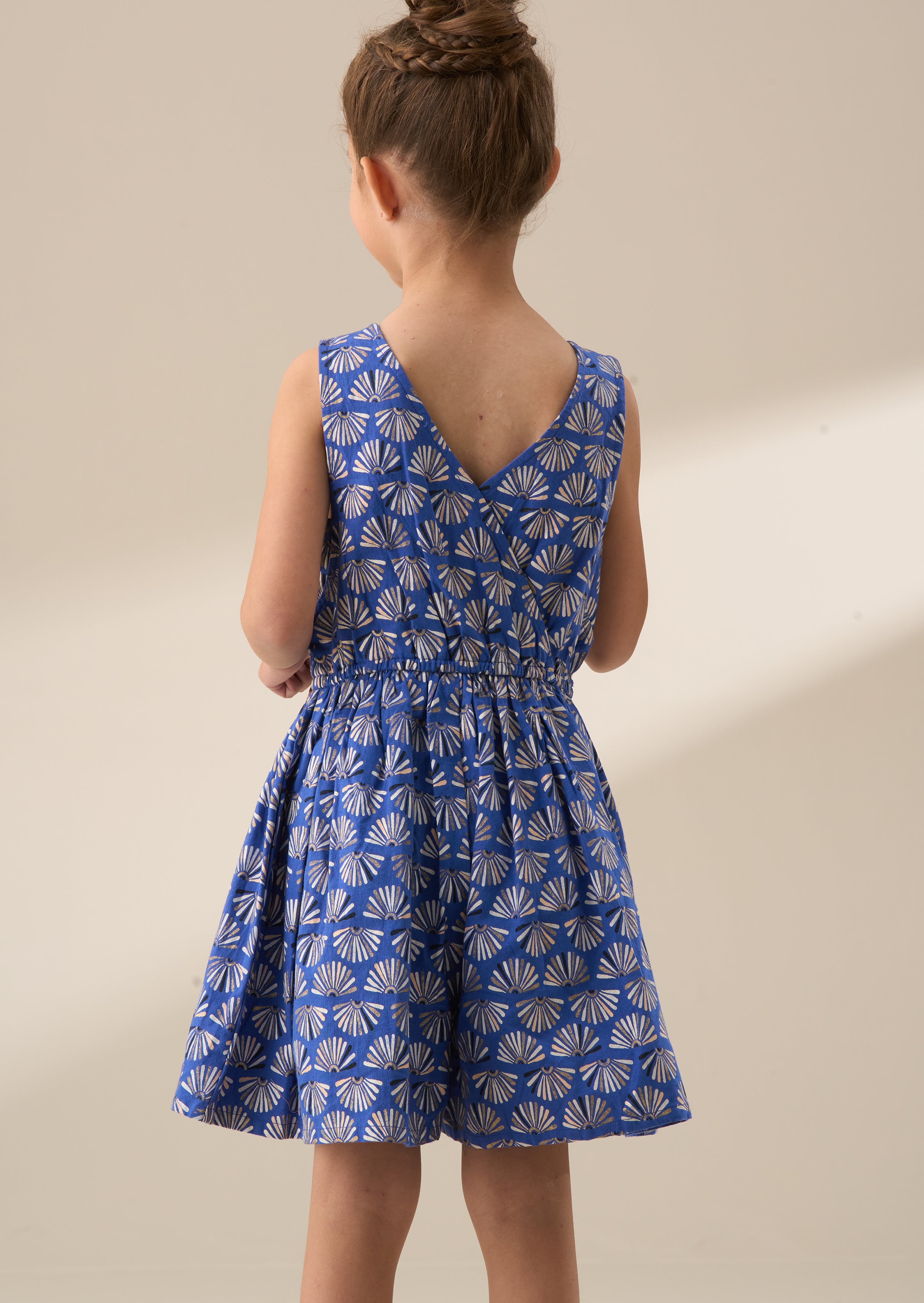 Cotton Girl Blue Printed Linen Playsuit