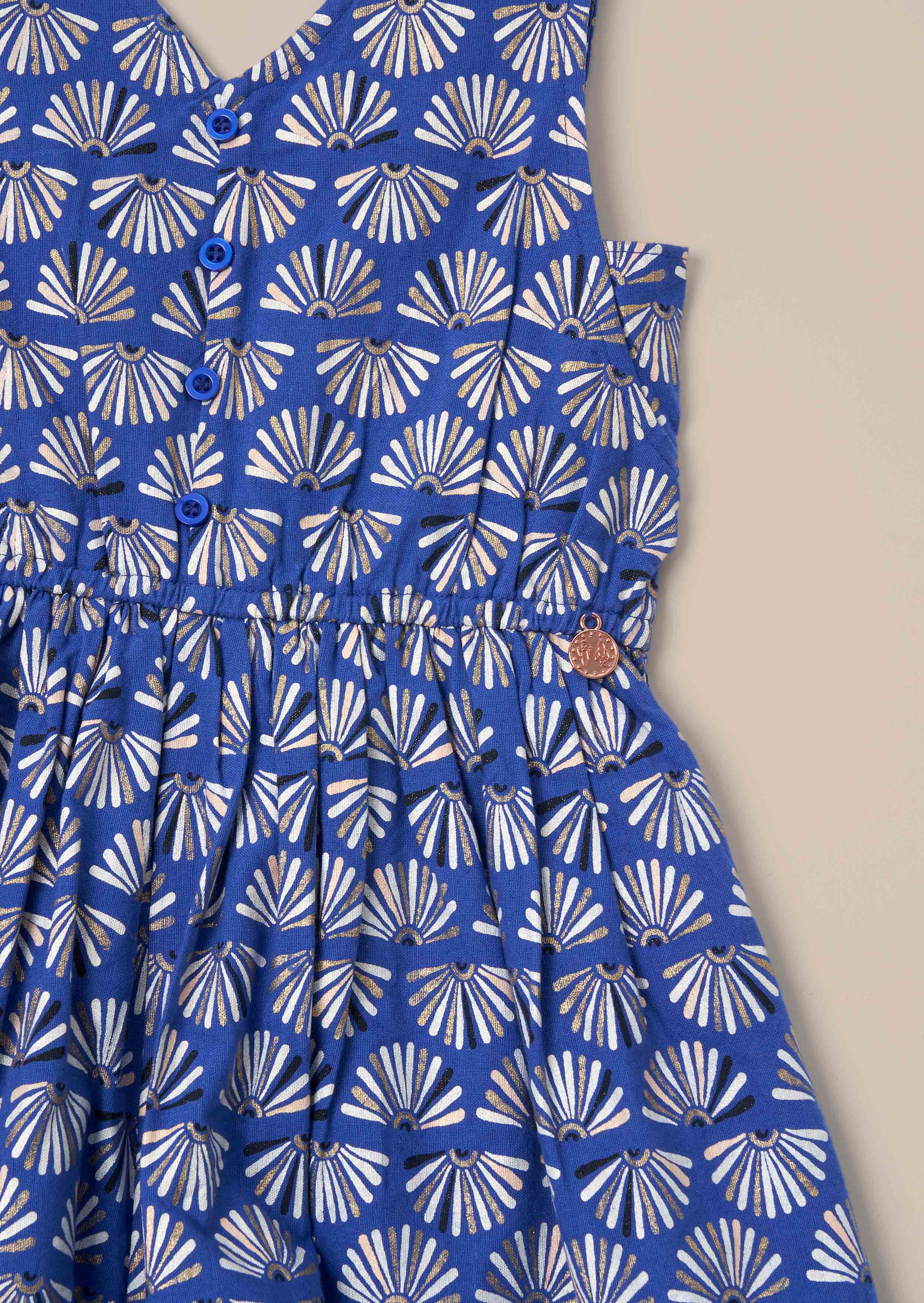 Online Blue Printed Linen Playsuit