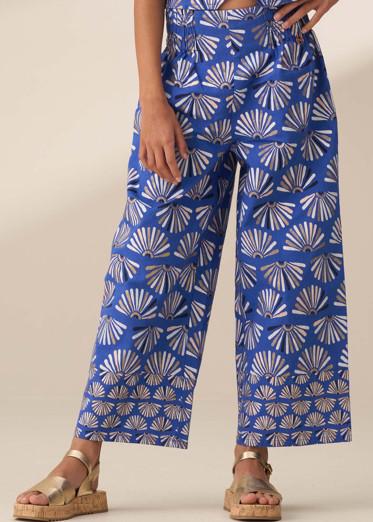 Girl Blue Printed Linen Trousers