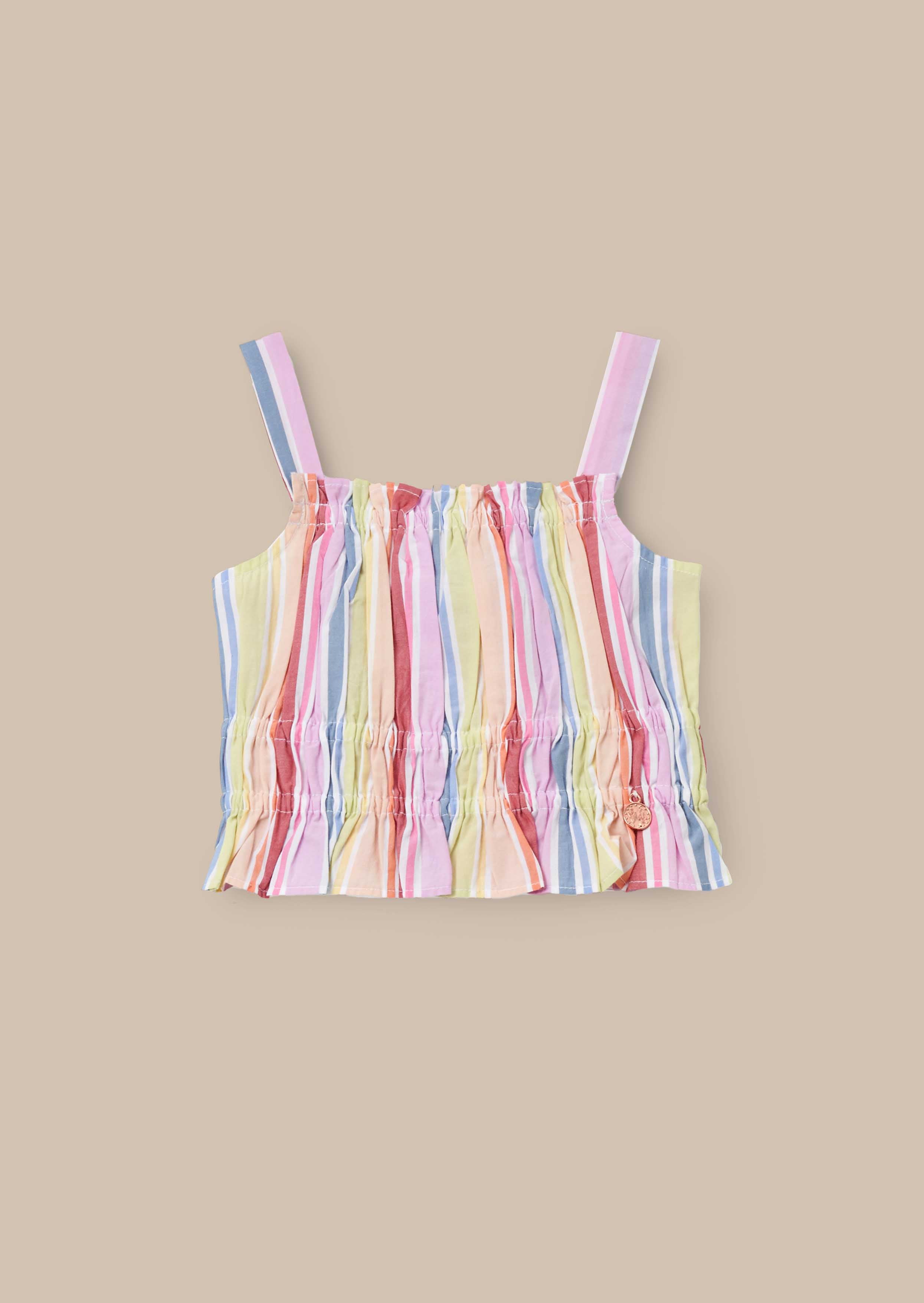 buy Multi Stripe Shirred Top