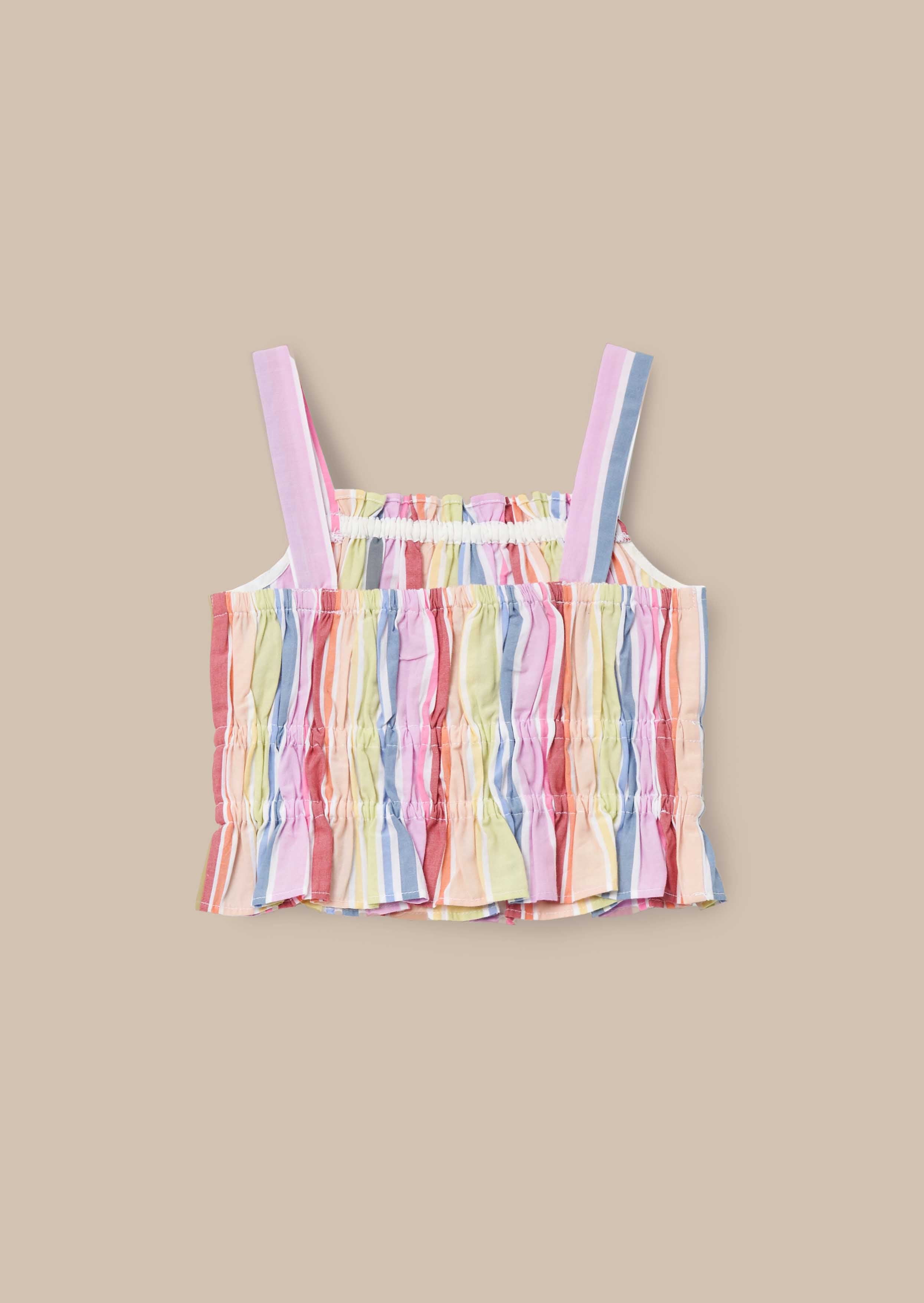 online Multi Stripe Shirred Top
