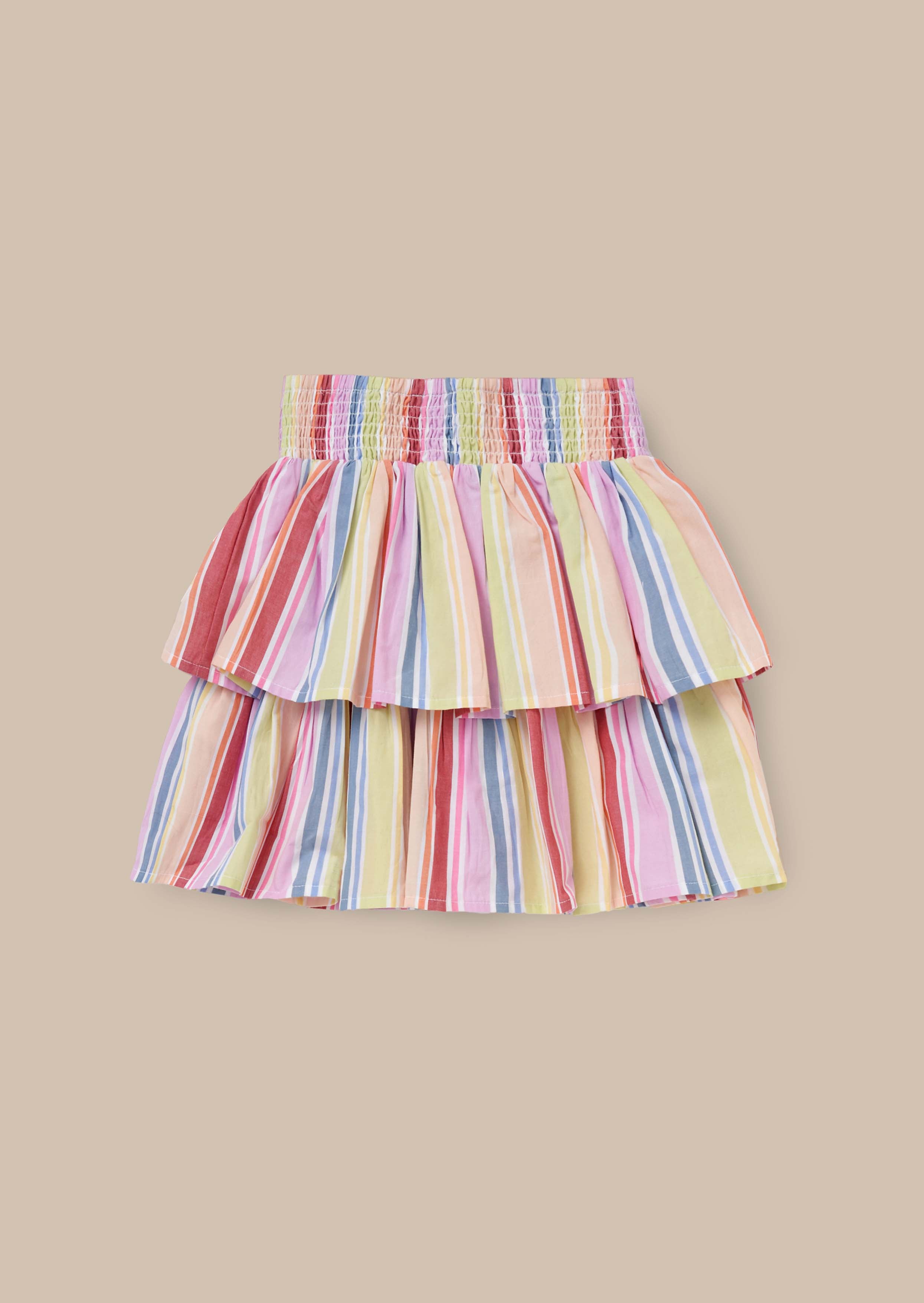 cotton Multi Stripe Tiered Skirt