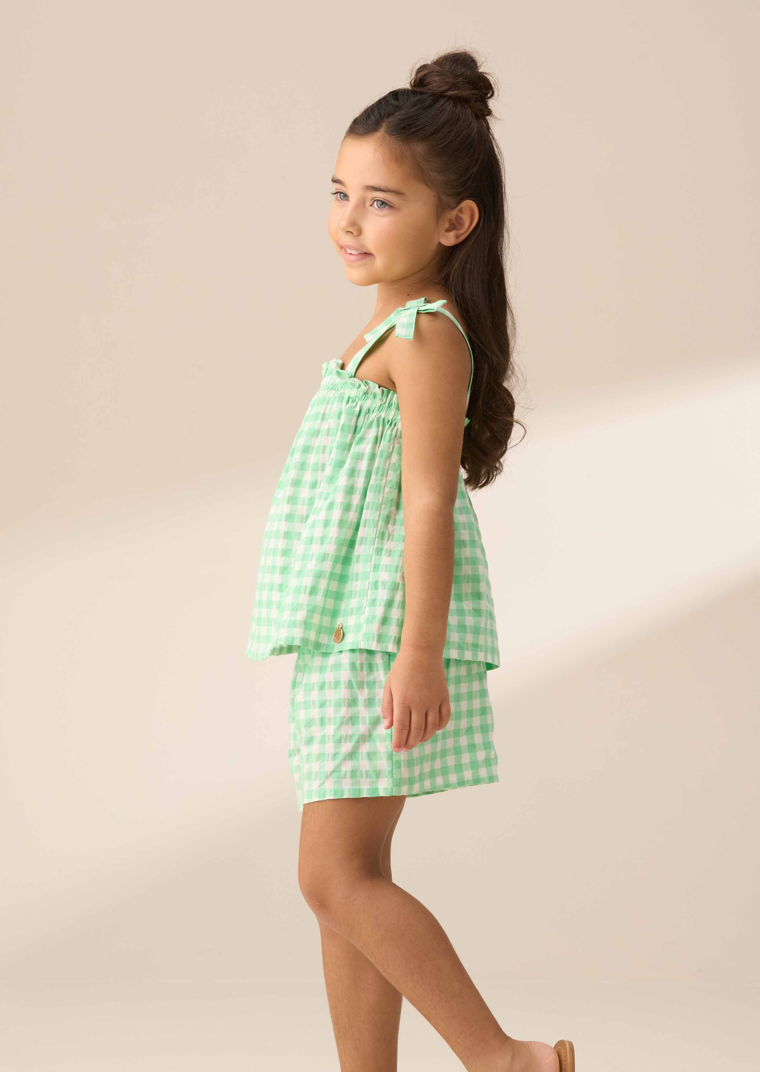 Maxi Girl Green Gingham Shirred Top
