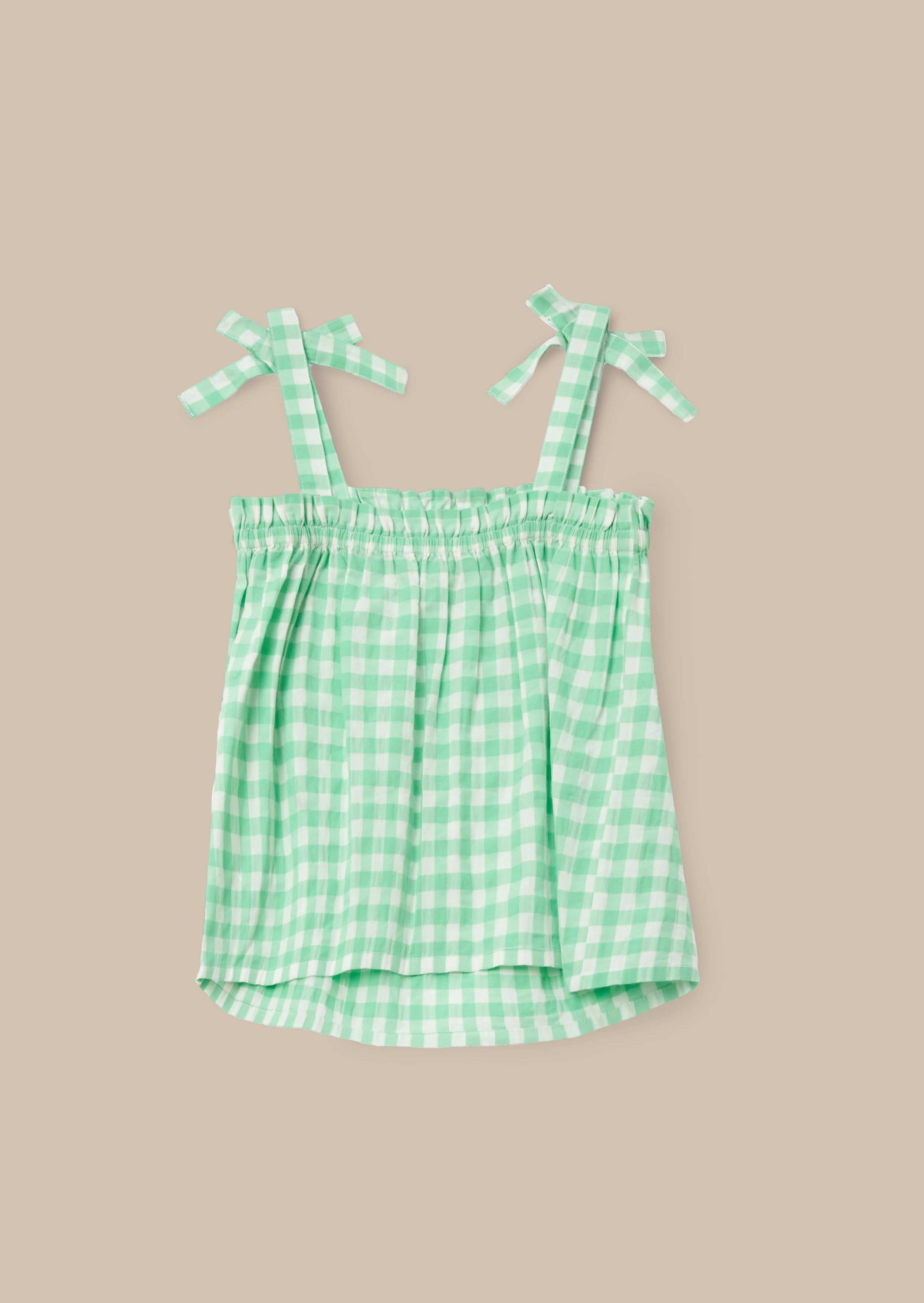 Buy Green Gingham Shirred Top