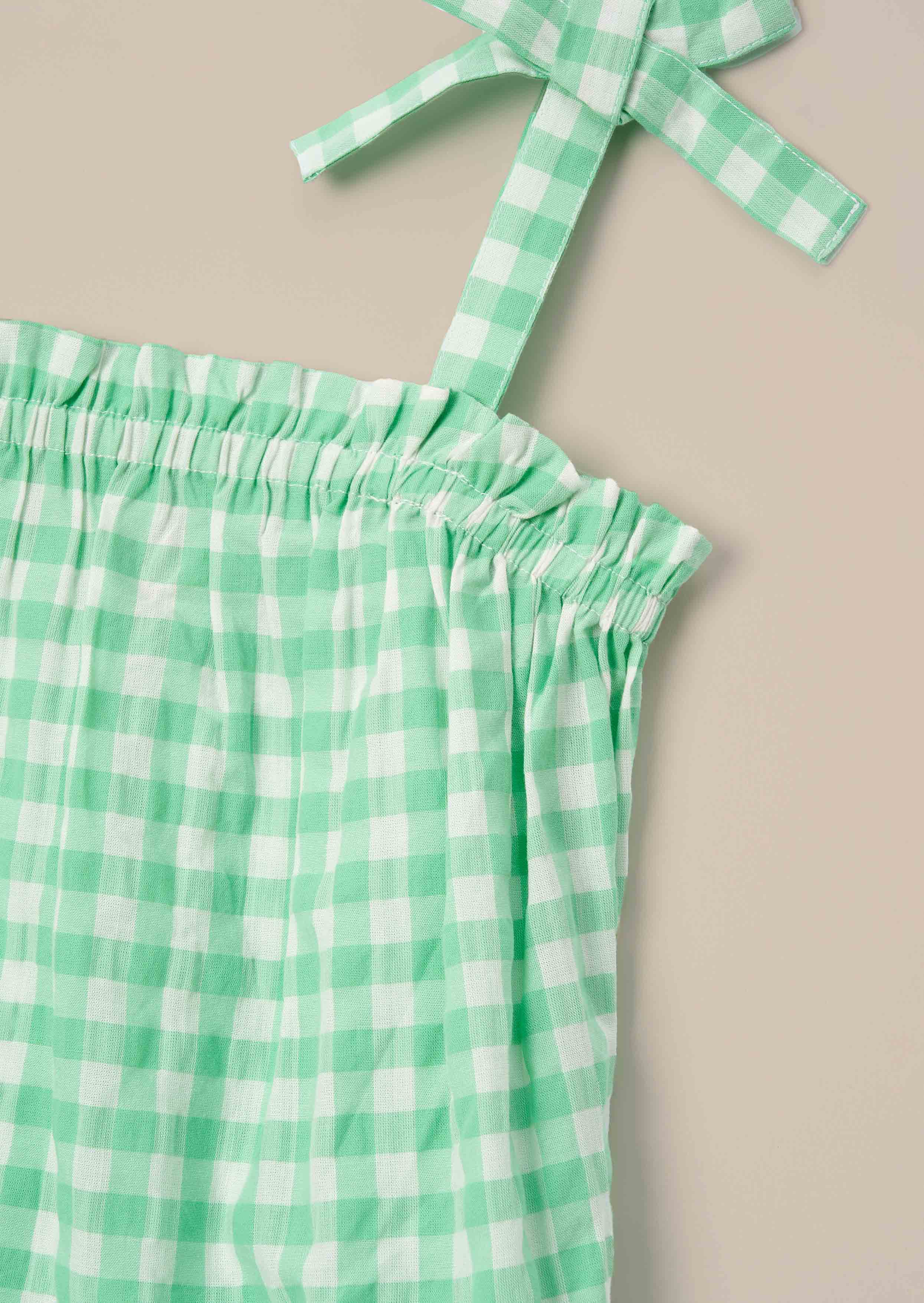 Online Green Gingham Shirred Top