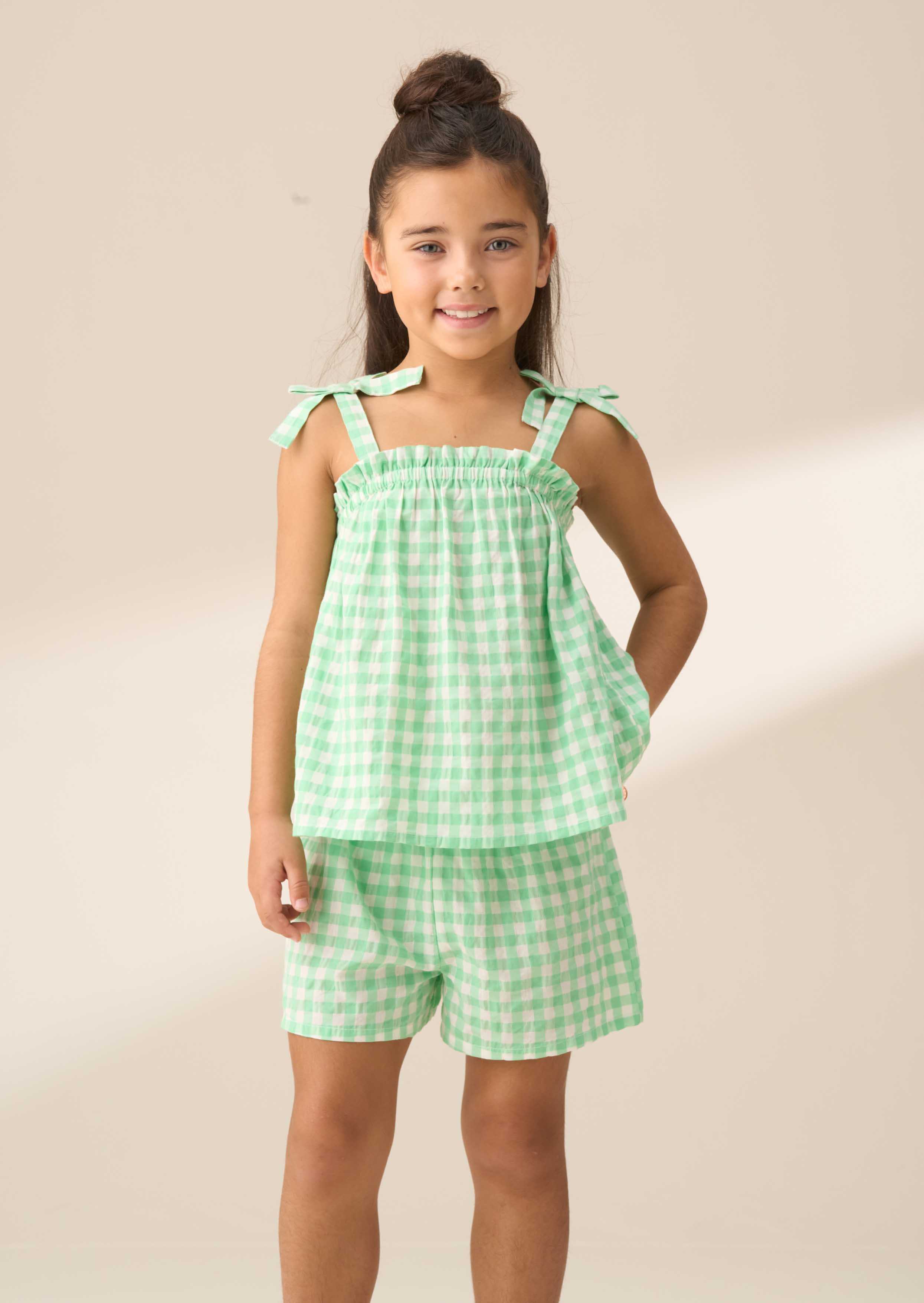 Elastane Waistband Green Gingham Short