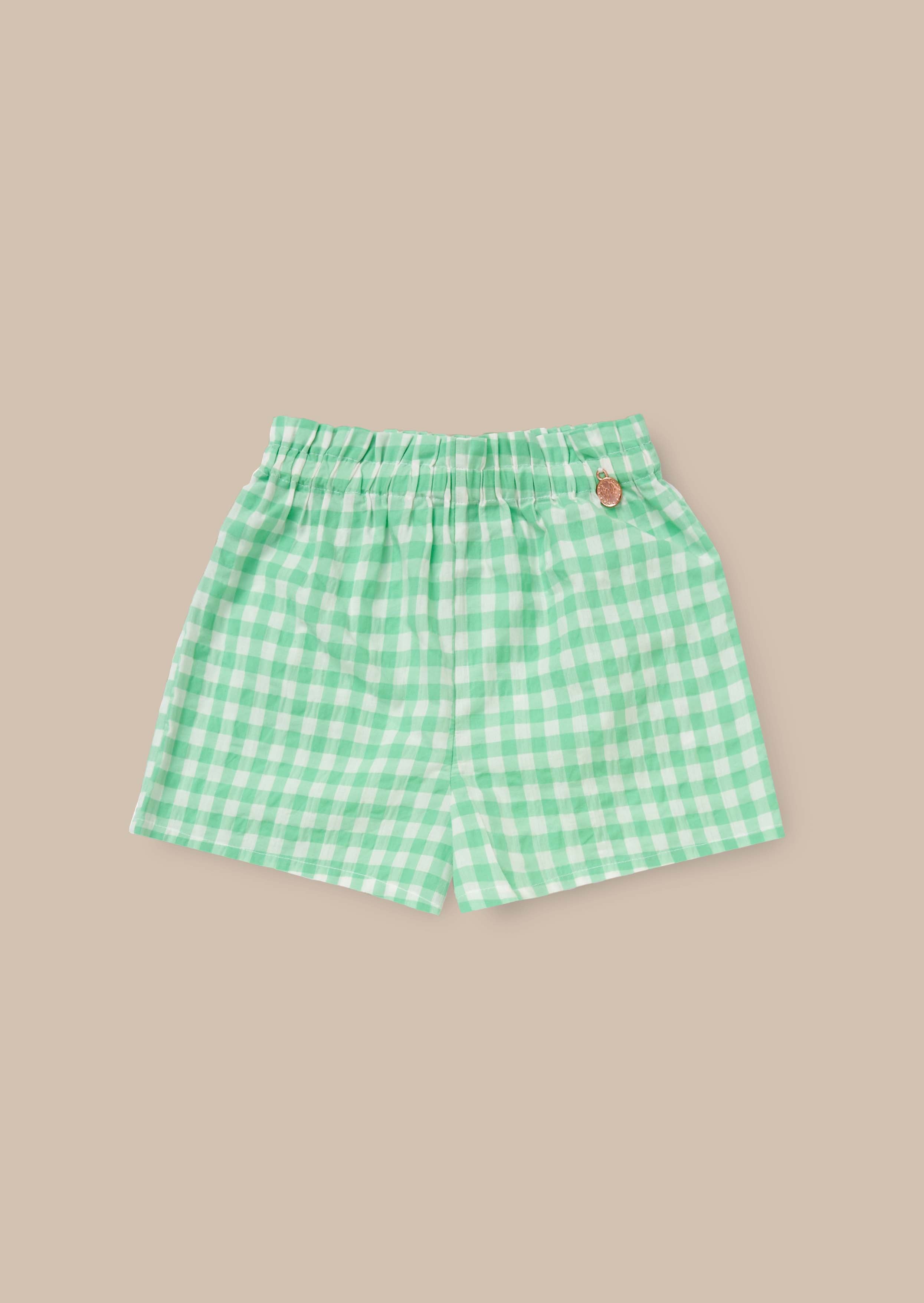 Casual Green Gingham Short