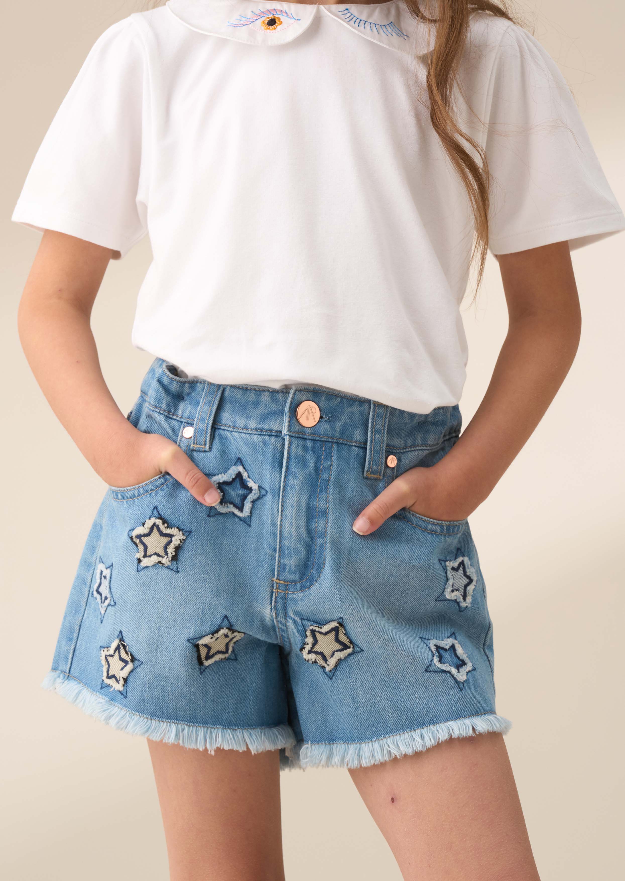 Nina Blue Star Applique Denim Short