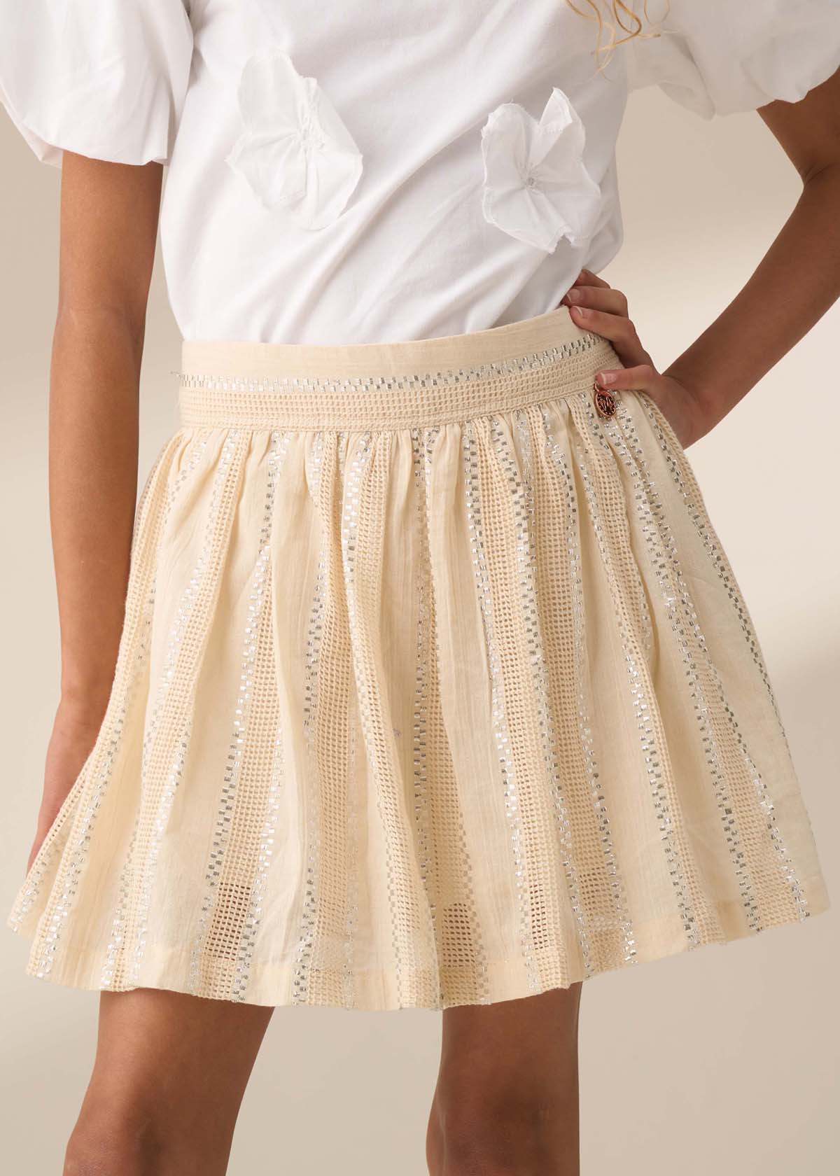 Girl Cream Metallic Stripe Skirt