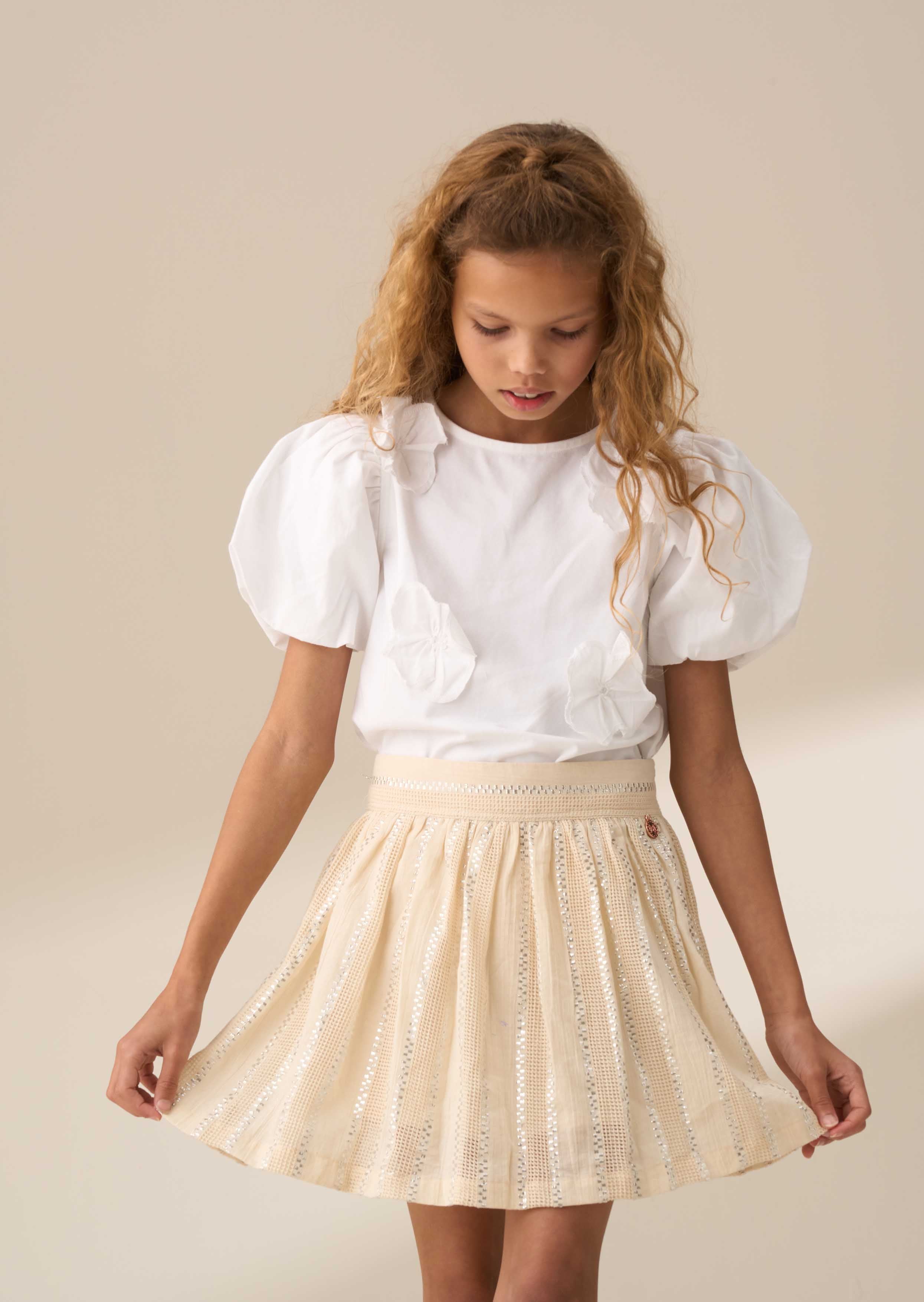 Midi Girl Cream Metallic Stripe Skirt