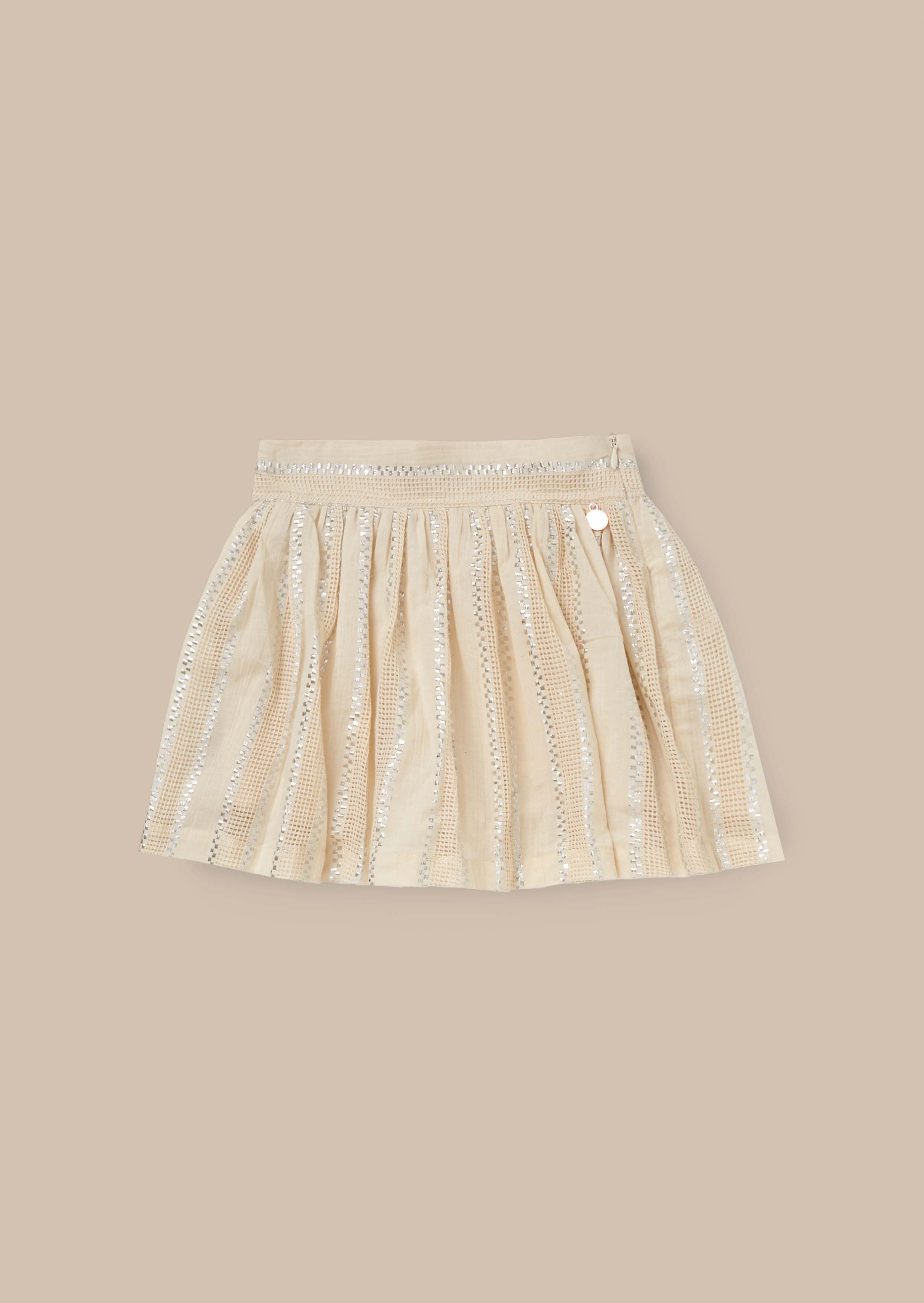 Buy Girl Cream Metallic Stripe Skirt