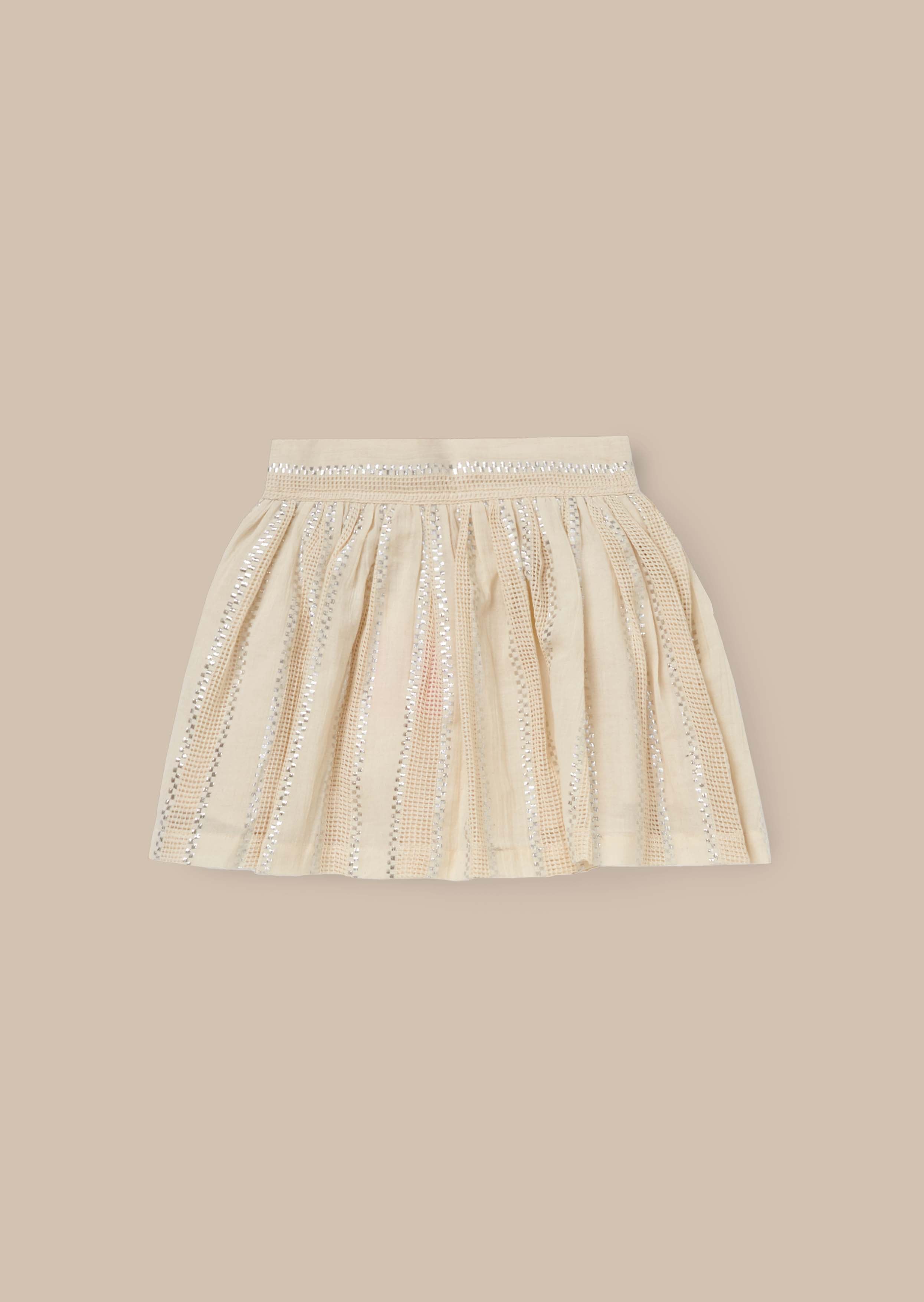 Online Girl Cream Metallic Stripe Skirt