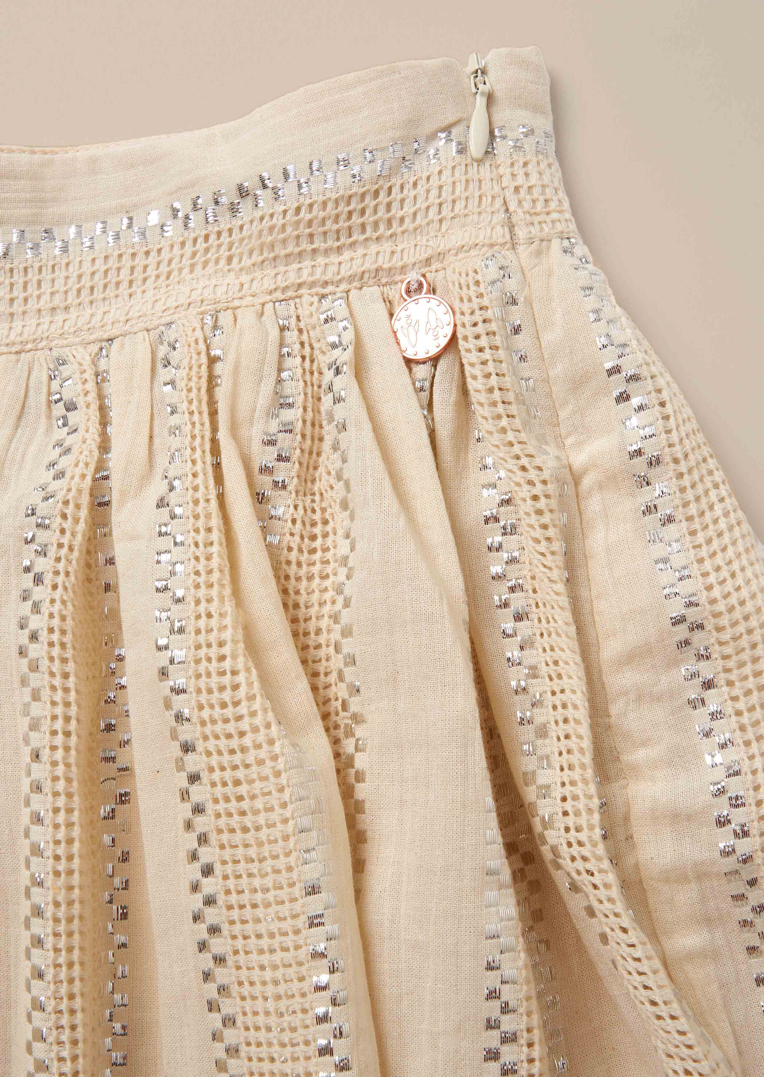 Short Length Cream Metallic Stripe Skirt