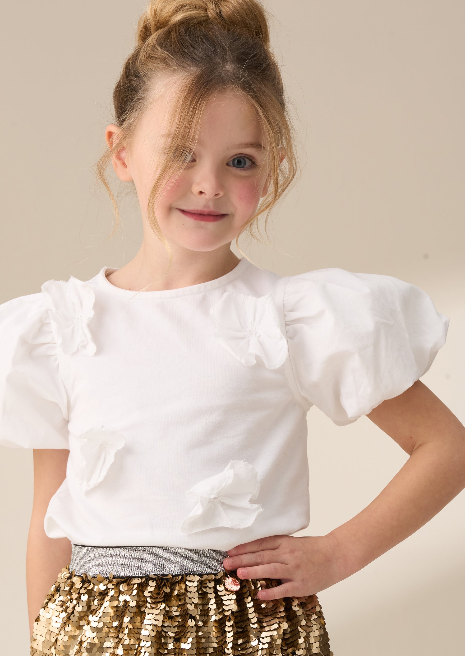 Online White Flower Applique Tee