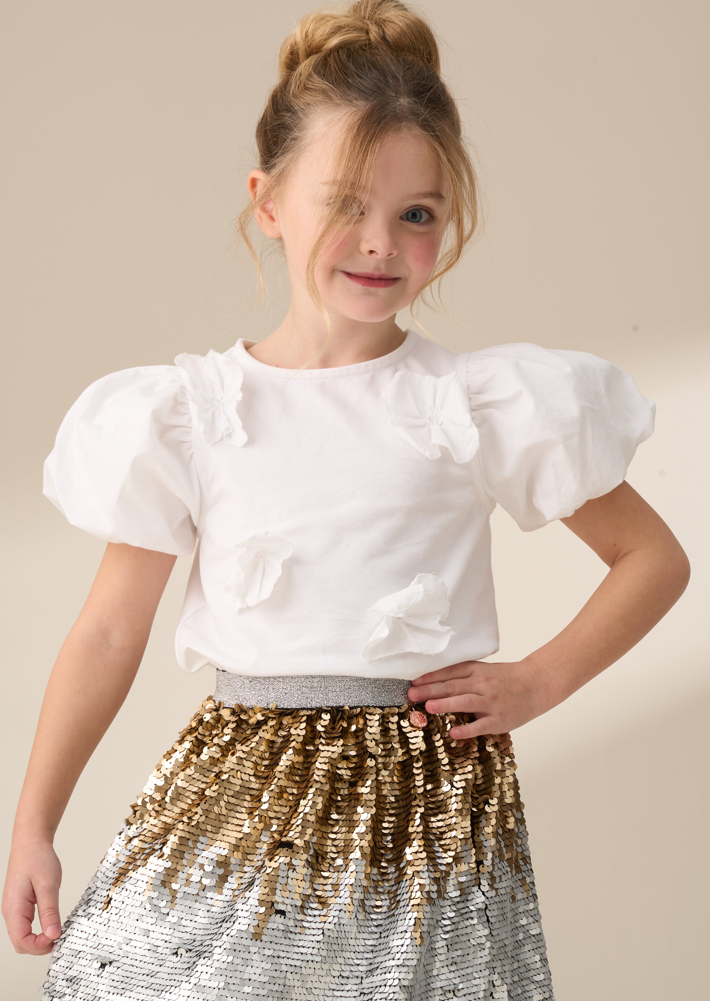 Girl Bloom White Flower Applique Tee