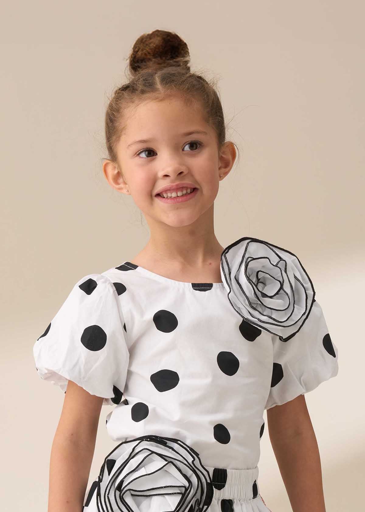 Girls White Spotty Corsage Top