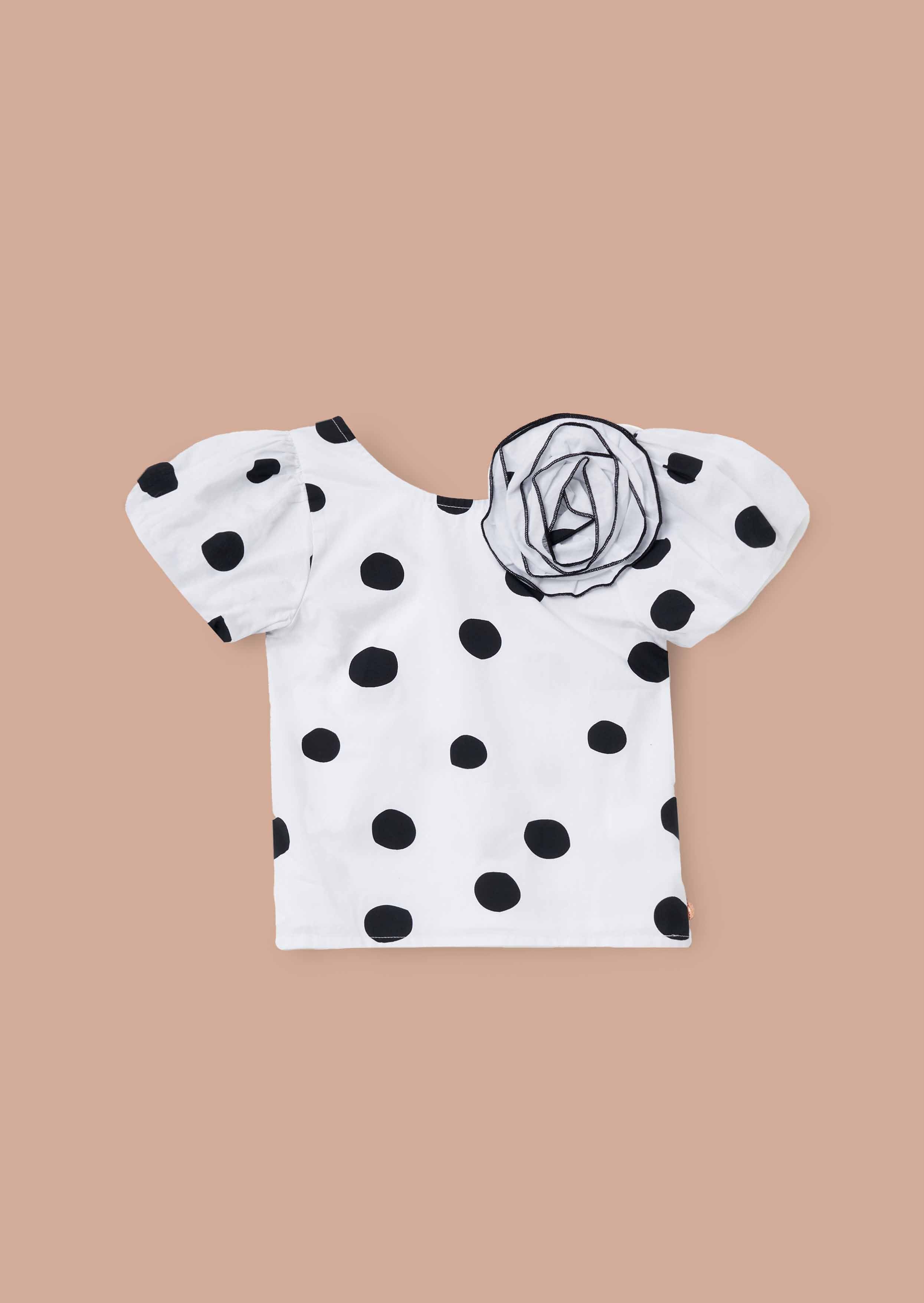 Cotton Girls White Spotty Corsage Top