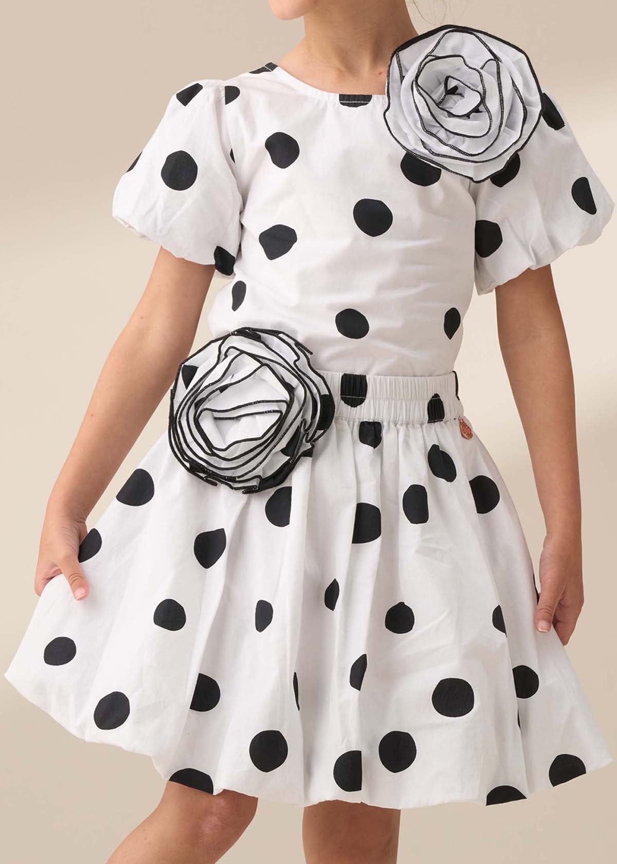 Girls White Spotty Puffball Skirt