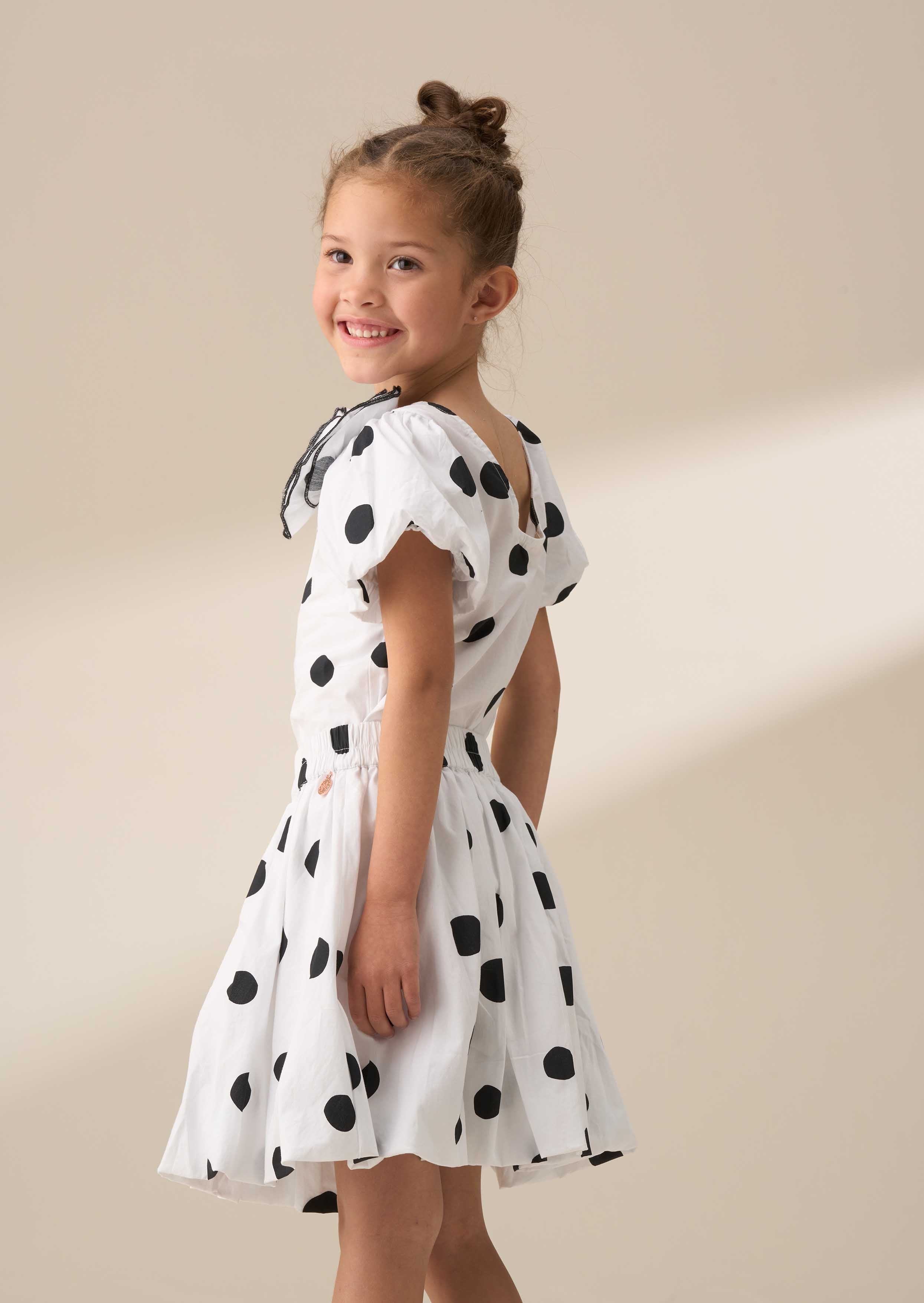Cotton Girls White Spotty Puffball Skirt