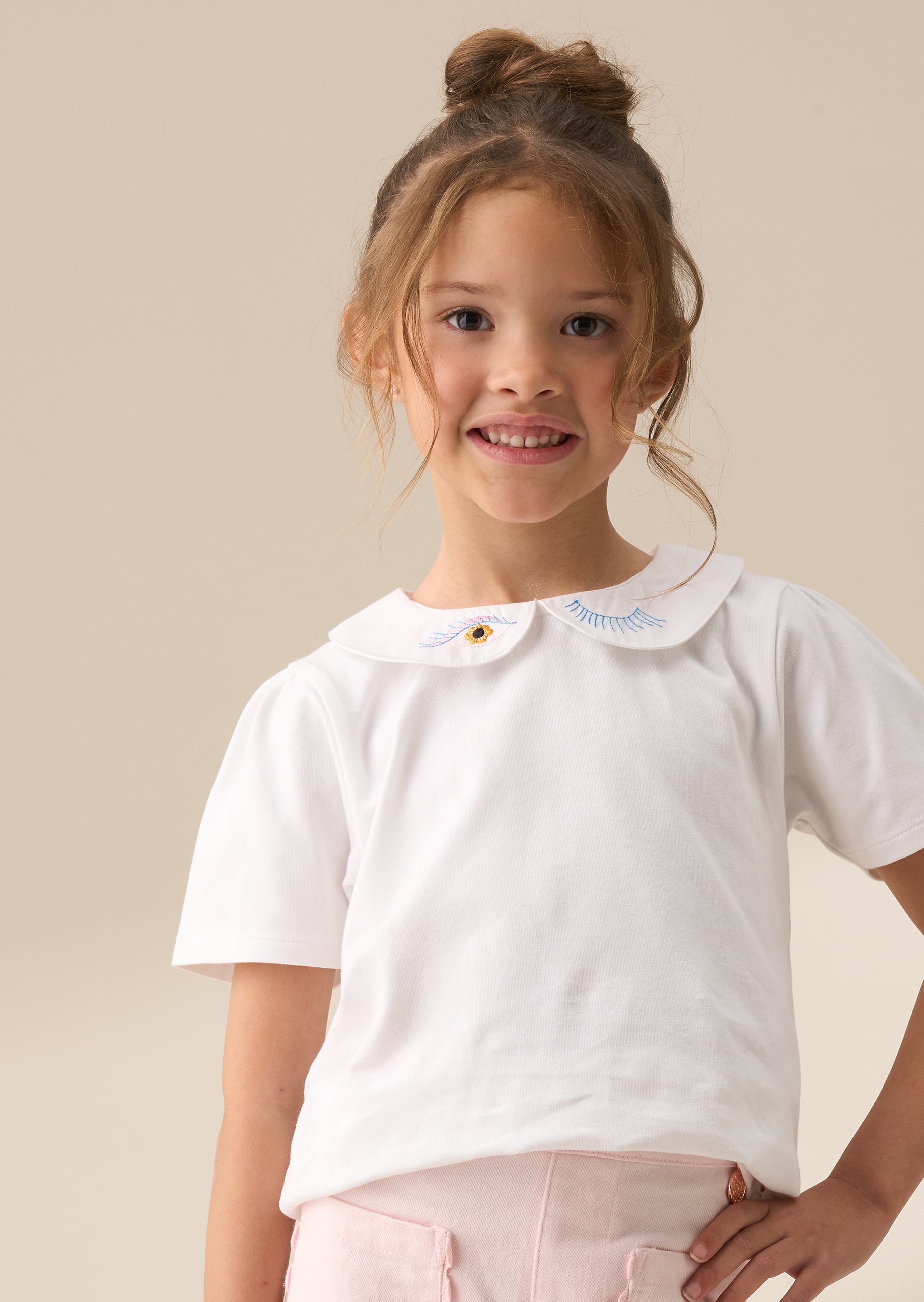Girl White Peter Pan Collar Tee