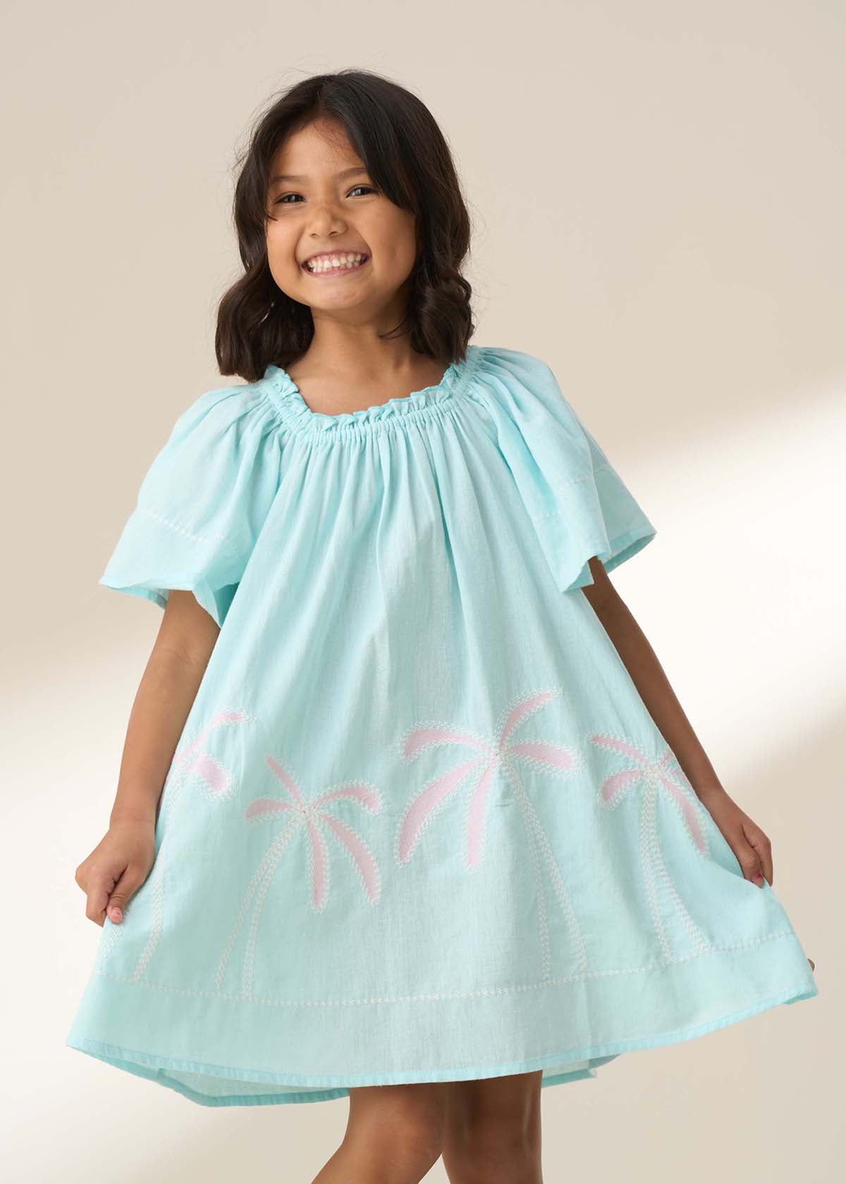 Girl Paloma Blue Embroidered Hem Swing Dress