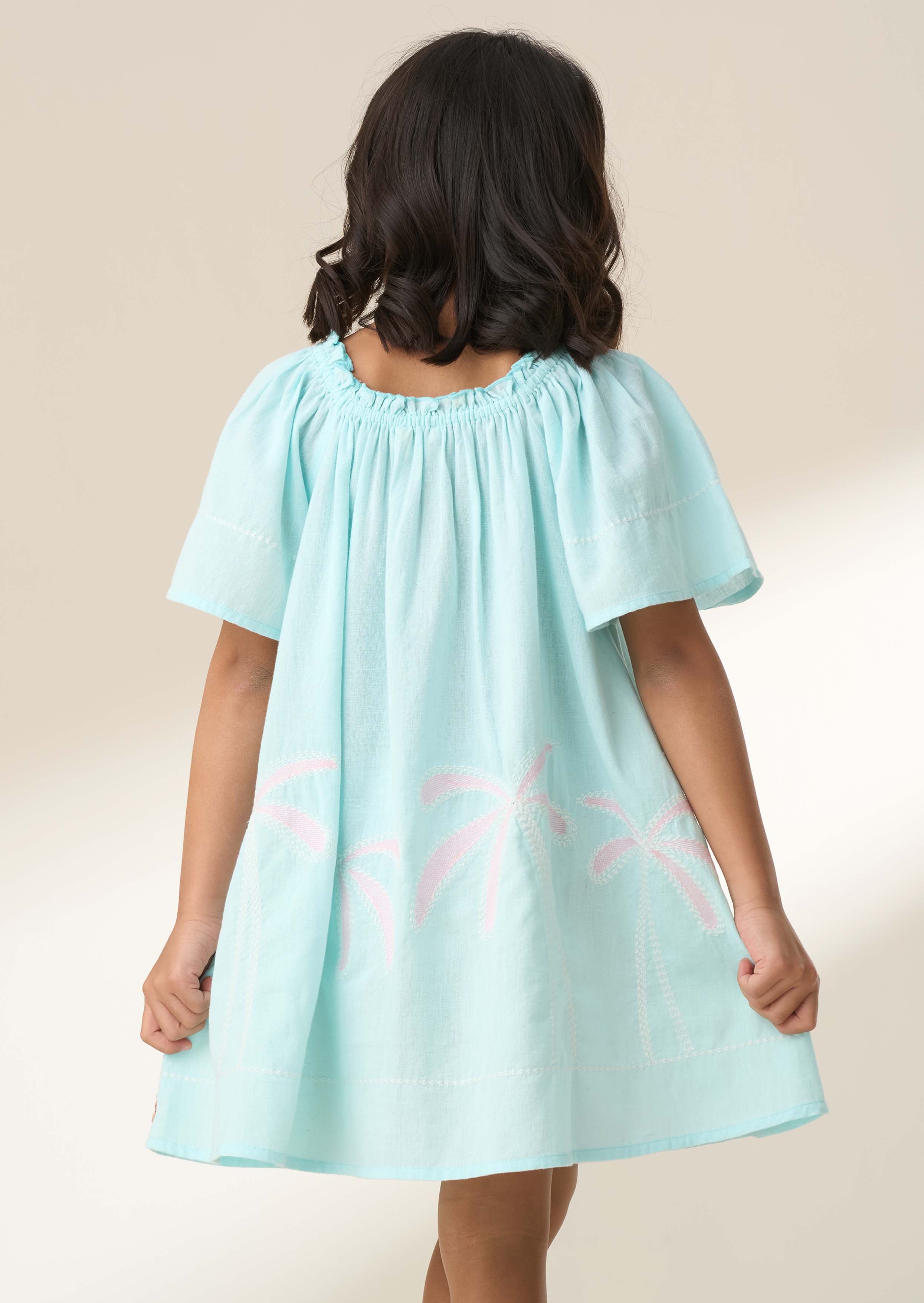 Maxi Girl Paloma Blue Embroidered Hem Swing Dress