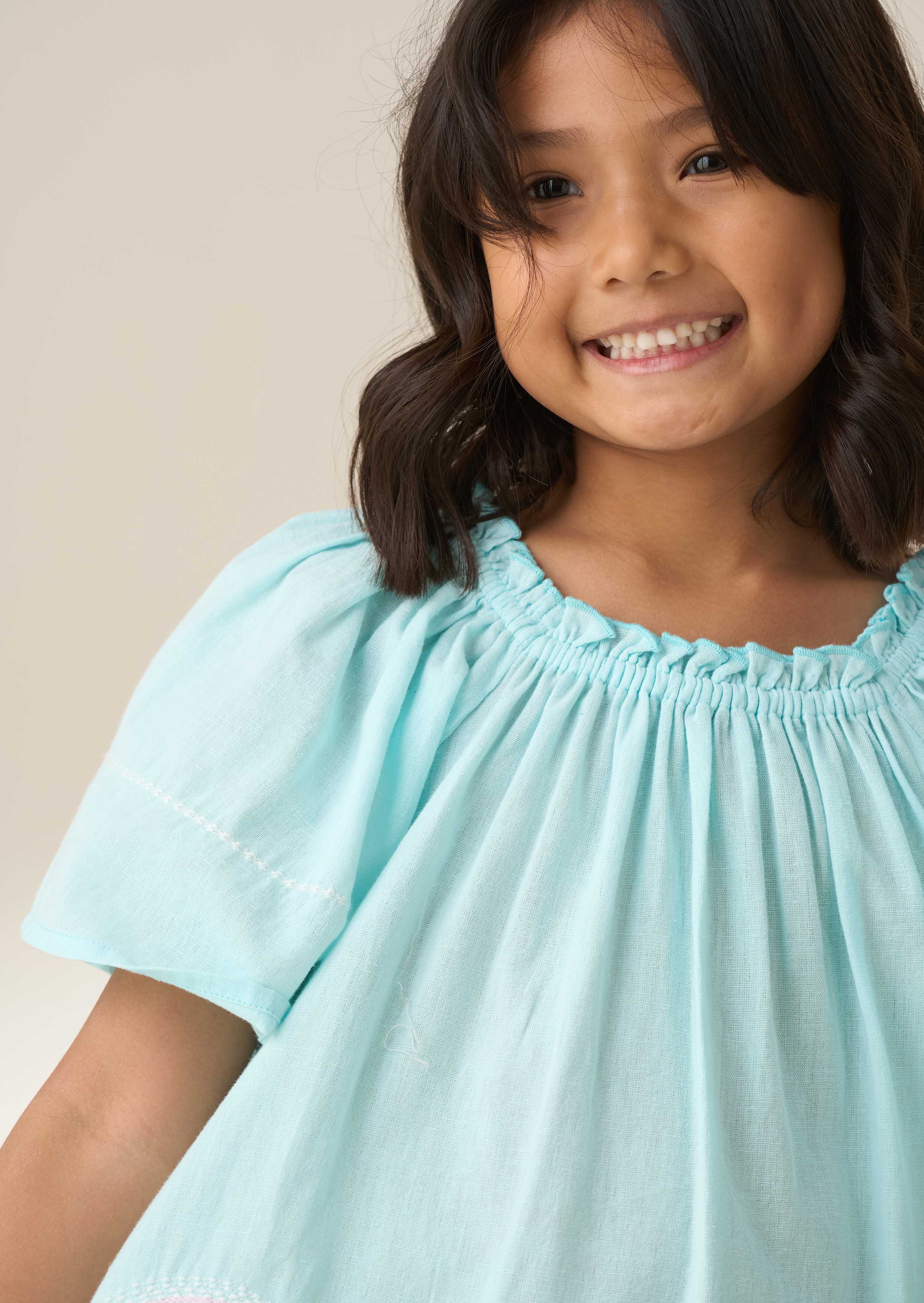 Girl Embroidery Blue Dress