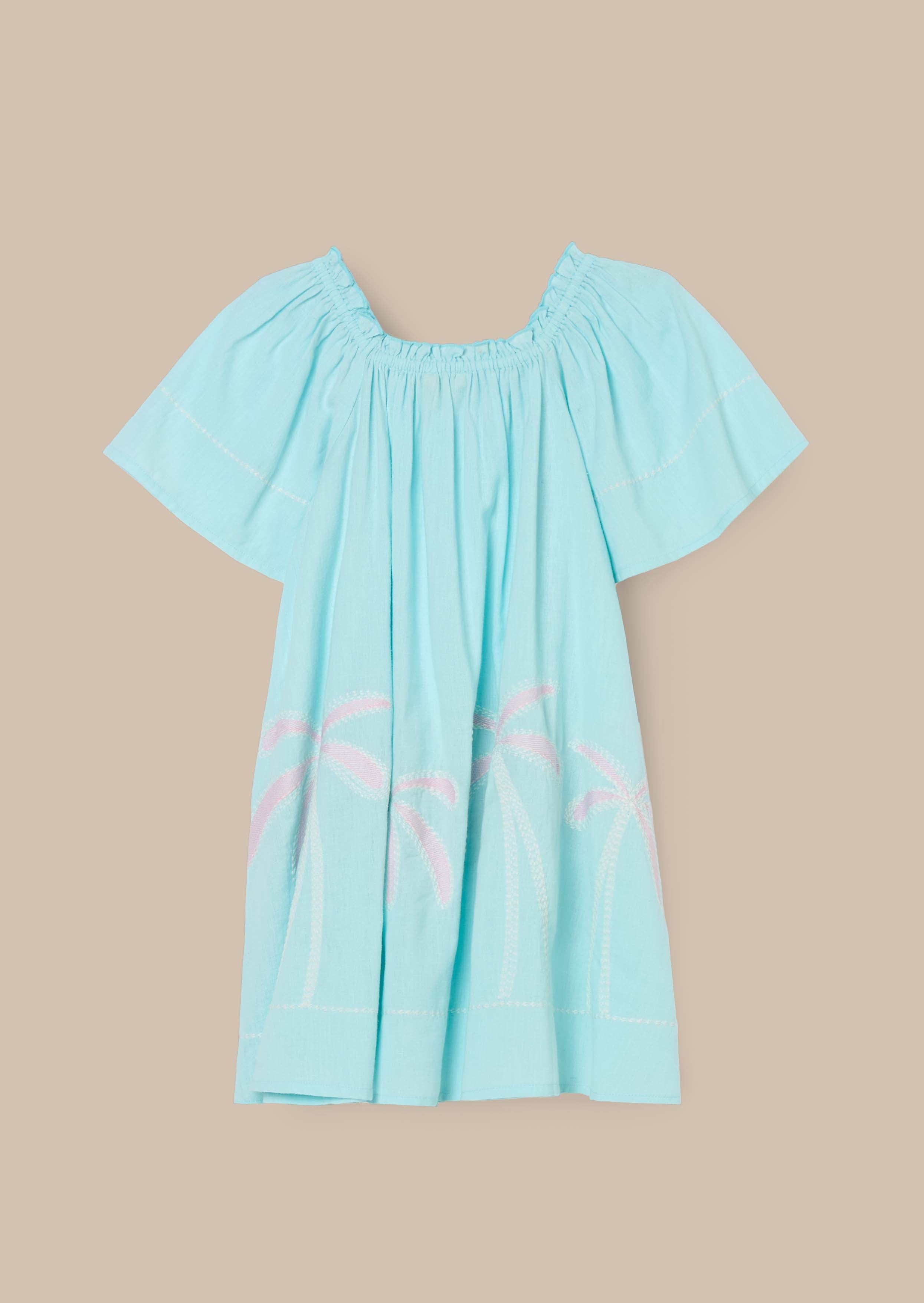 Cotton Paloma Blue Embroidered Hem Swing Dress