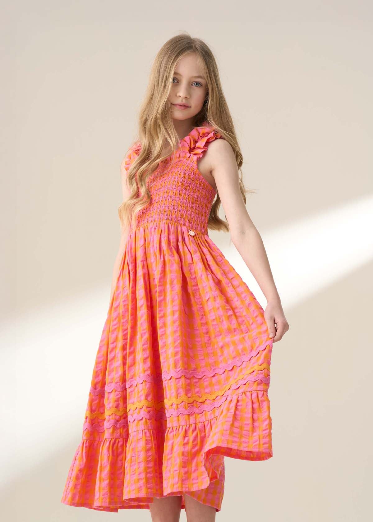 Half Sleeve Orange Maxi Dress Girl