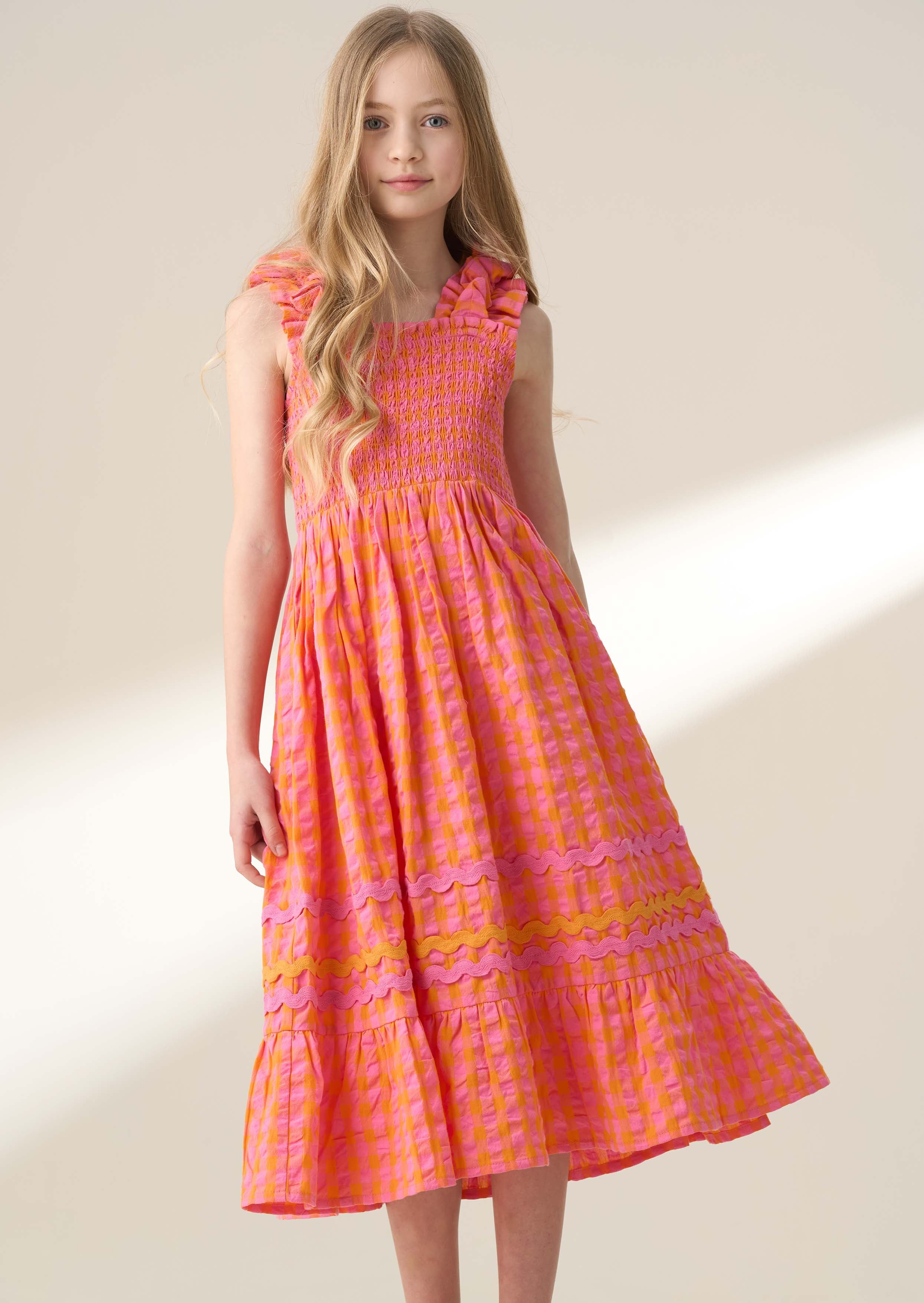Girl Orange Ric Rac Midi Dress Orange