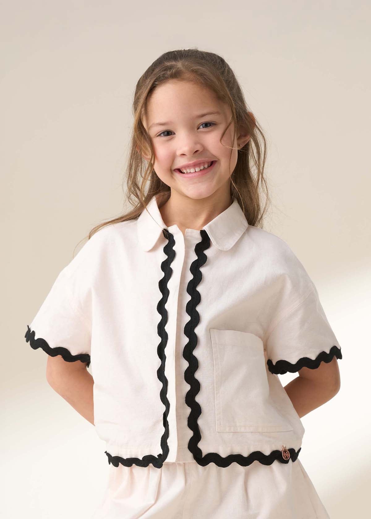 Girls Ivory Ric Rac Shirt & Short Set