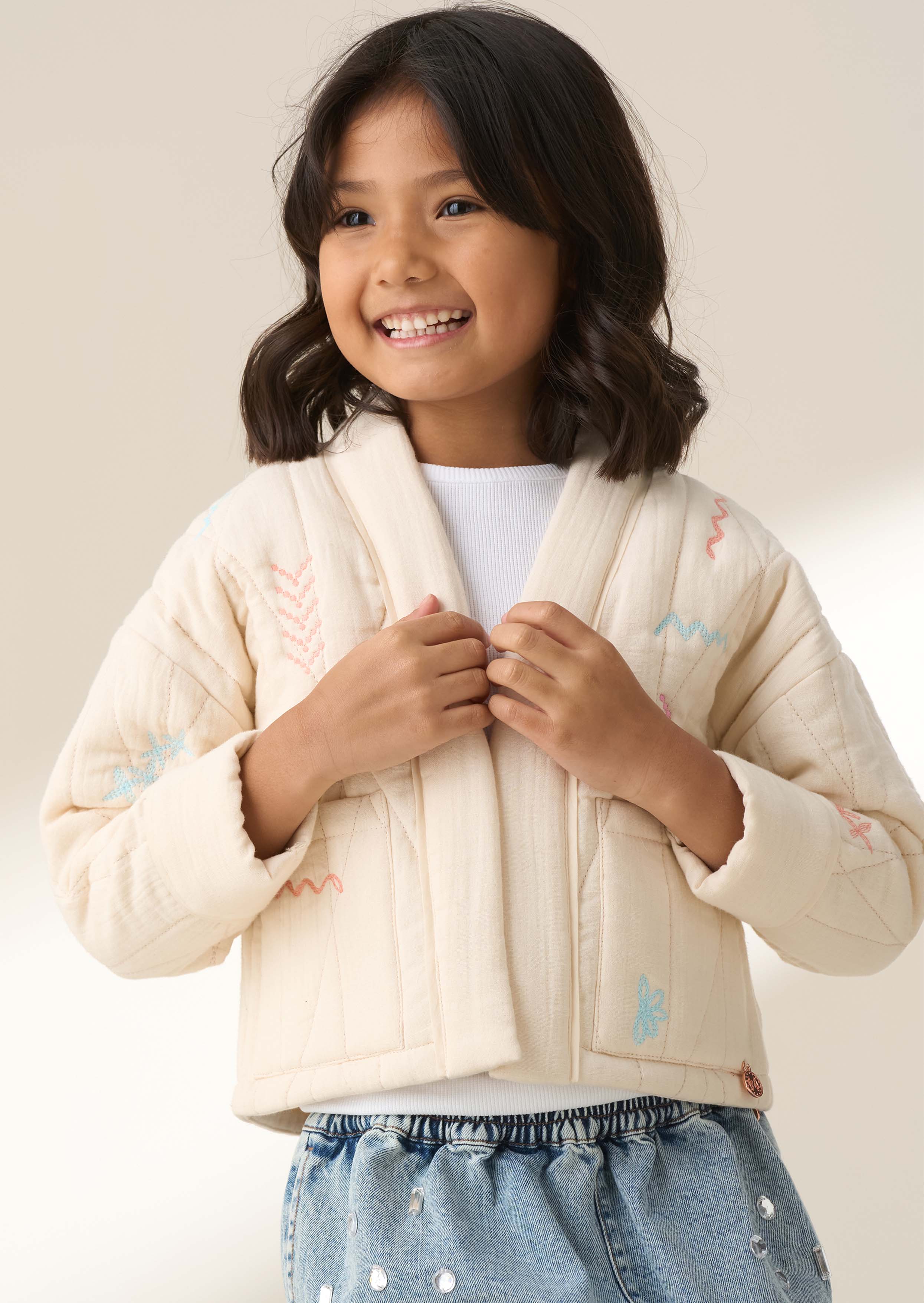 Girl Quilted Embroidered Jacket