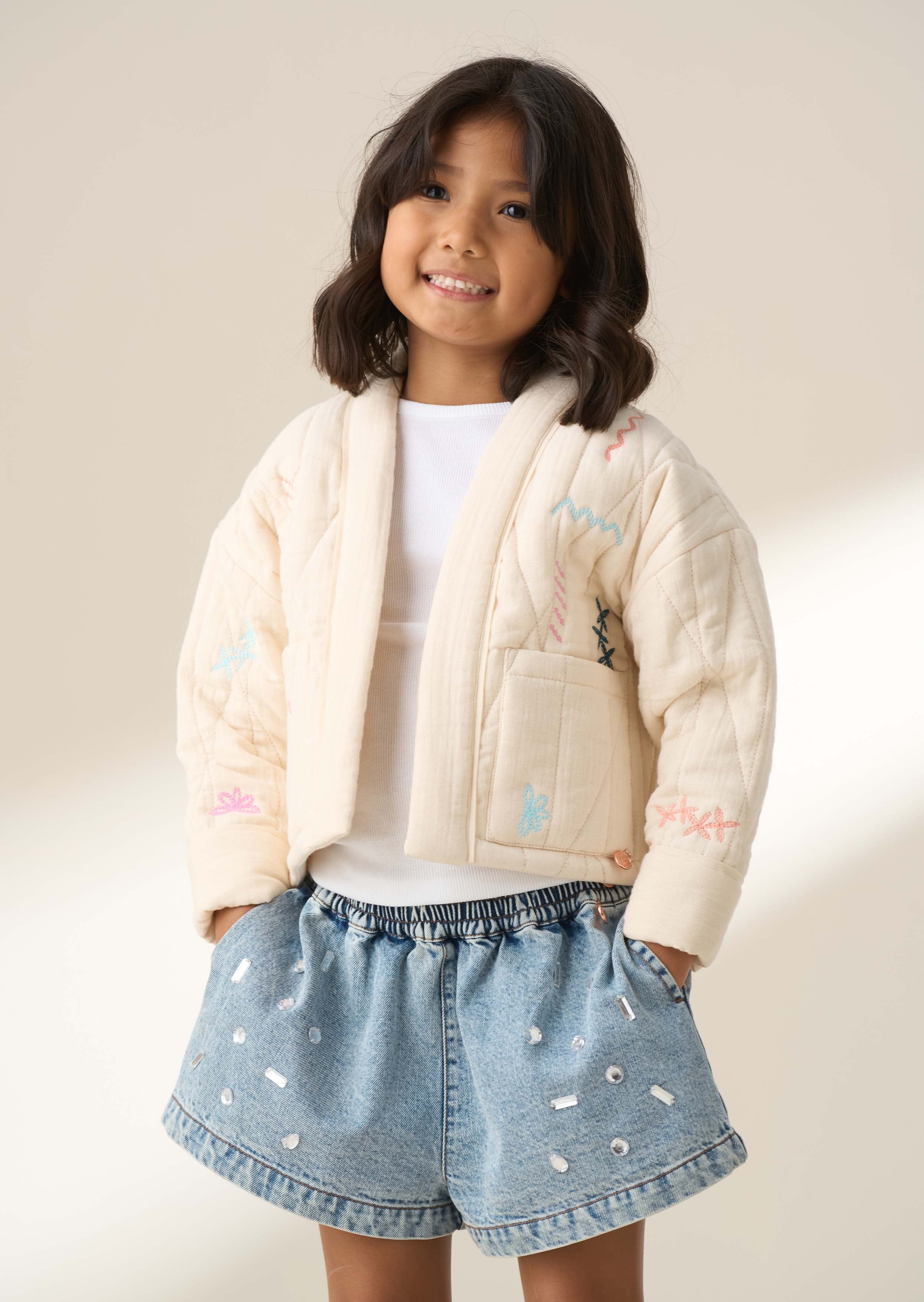 Quilted Embroidered Kimono Jacket