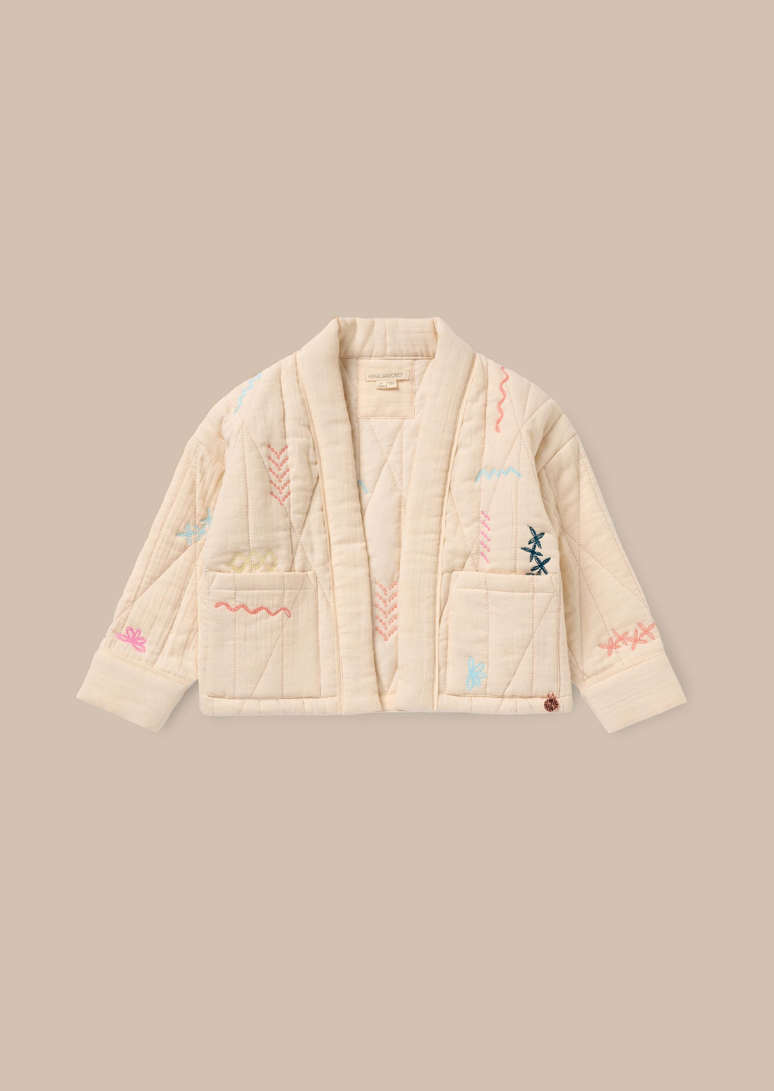 Girl Quilted Embroidered Kimono Jacket Outfit