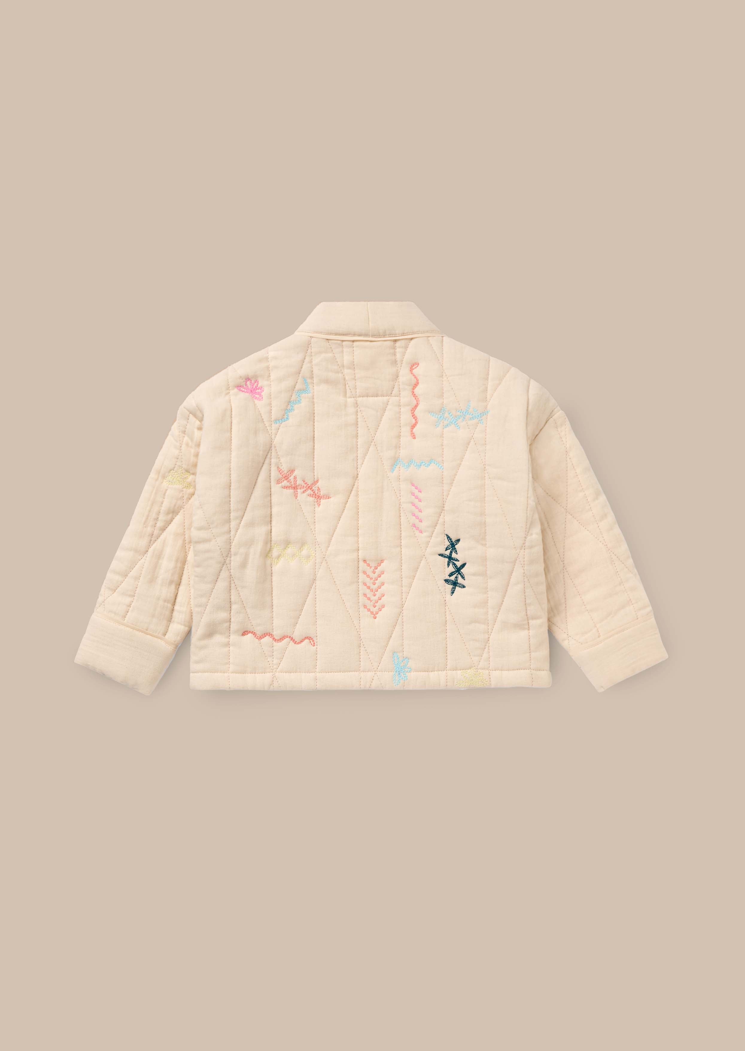 Buy Ivory Quilted Embroidered Kimono Jacket