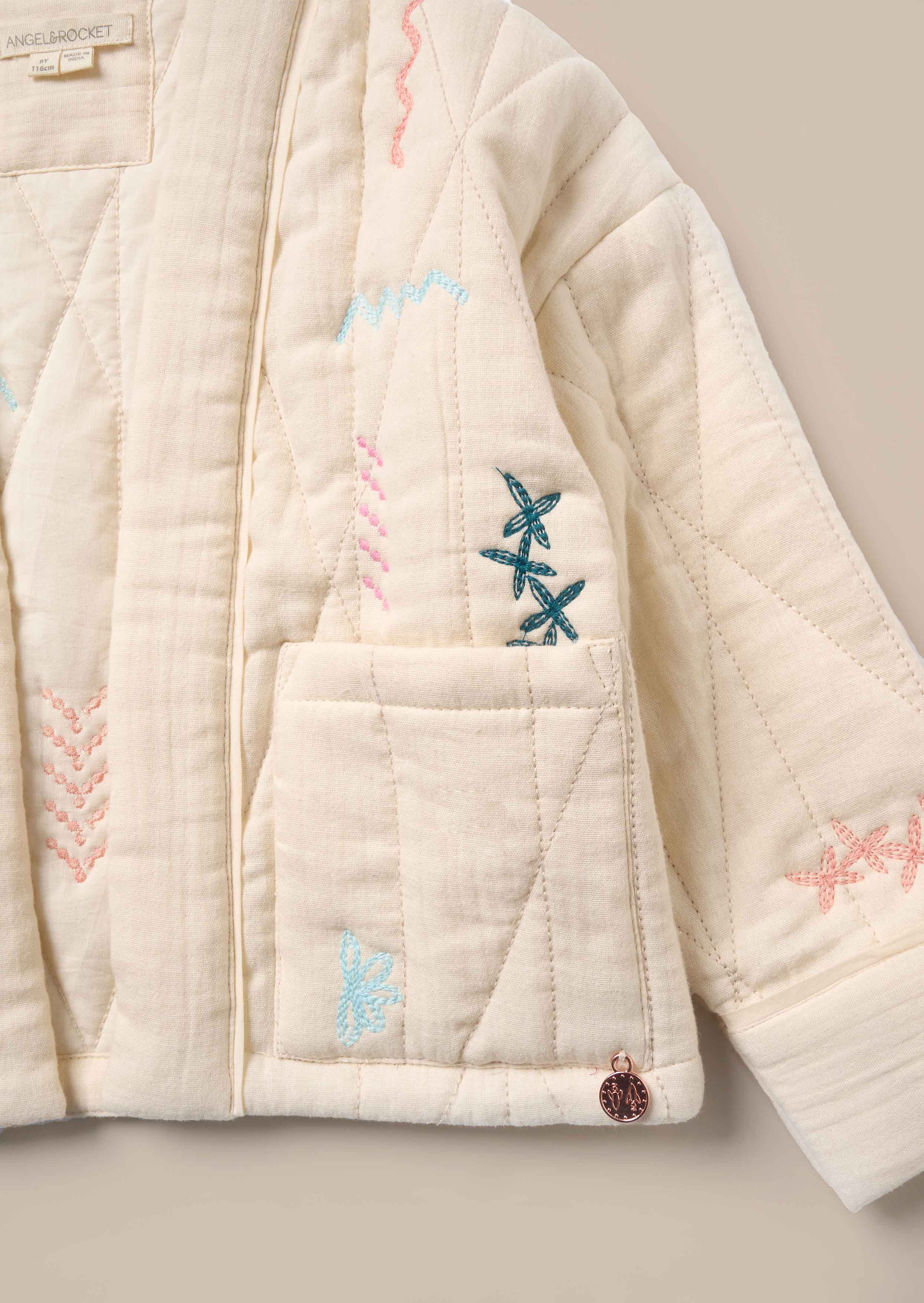 Online Ivory Quilted Embroidered Kimono Jacket