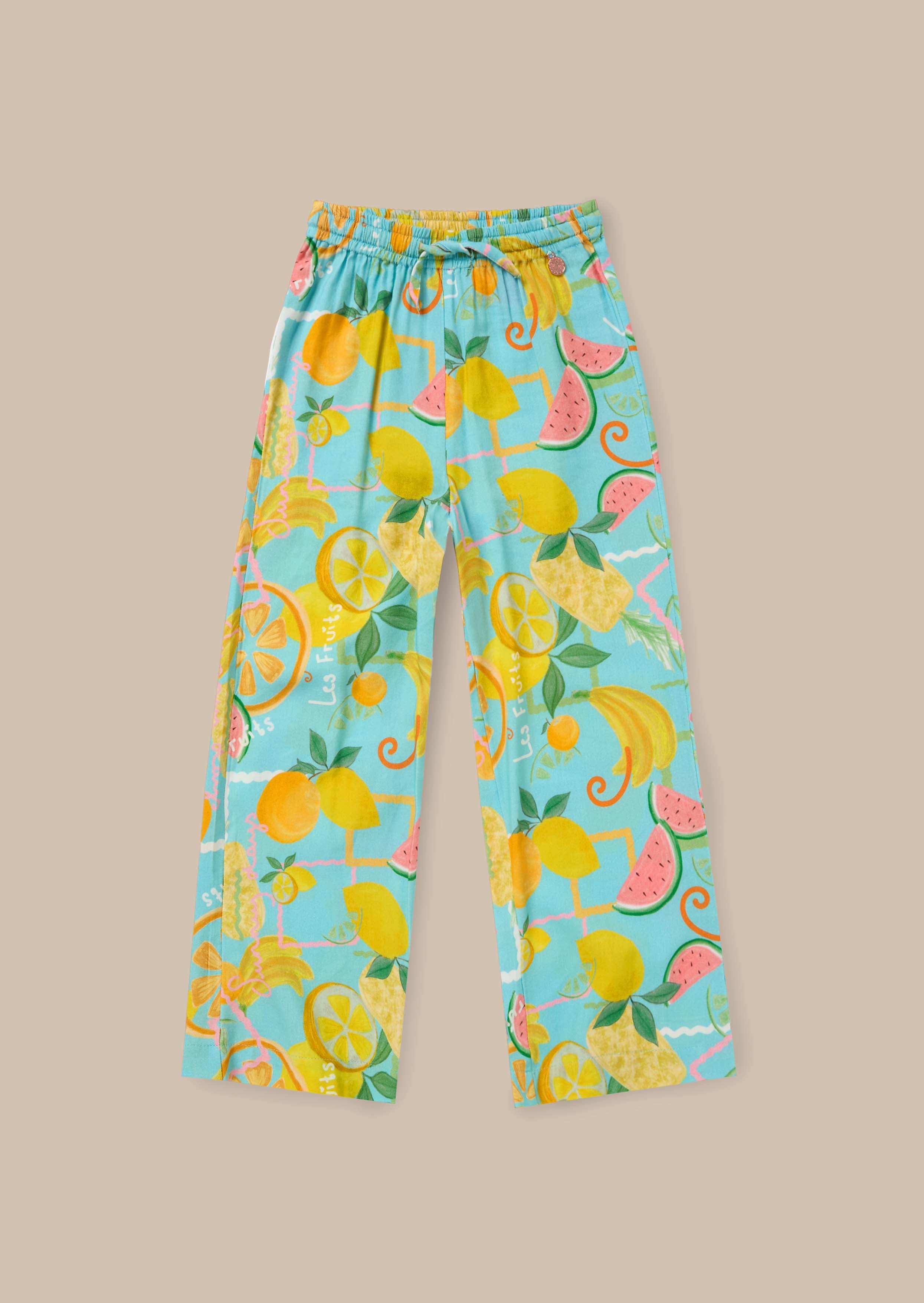 Lyla Blue Fruit Print Trousers