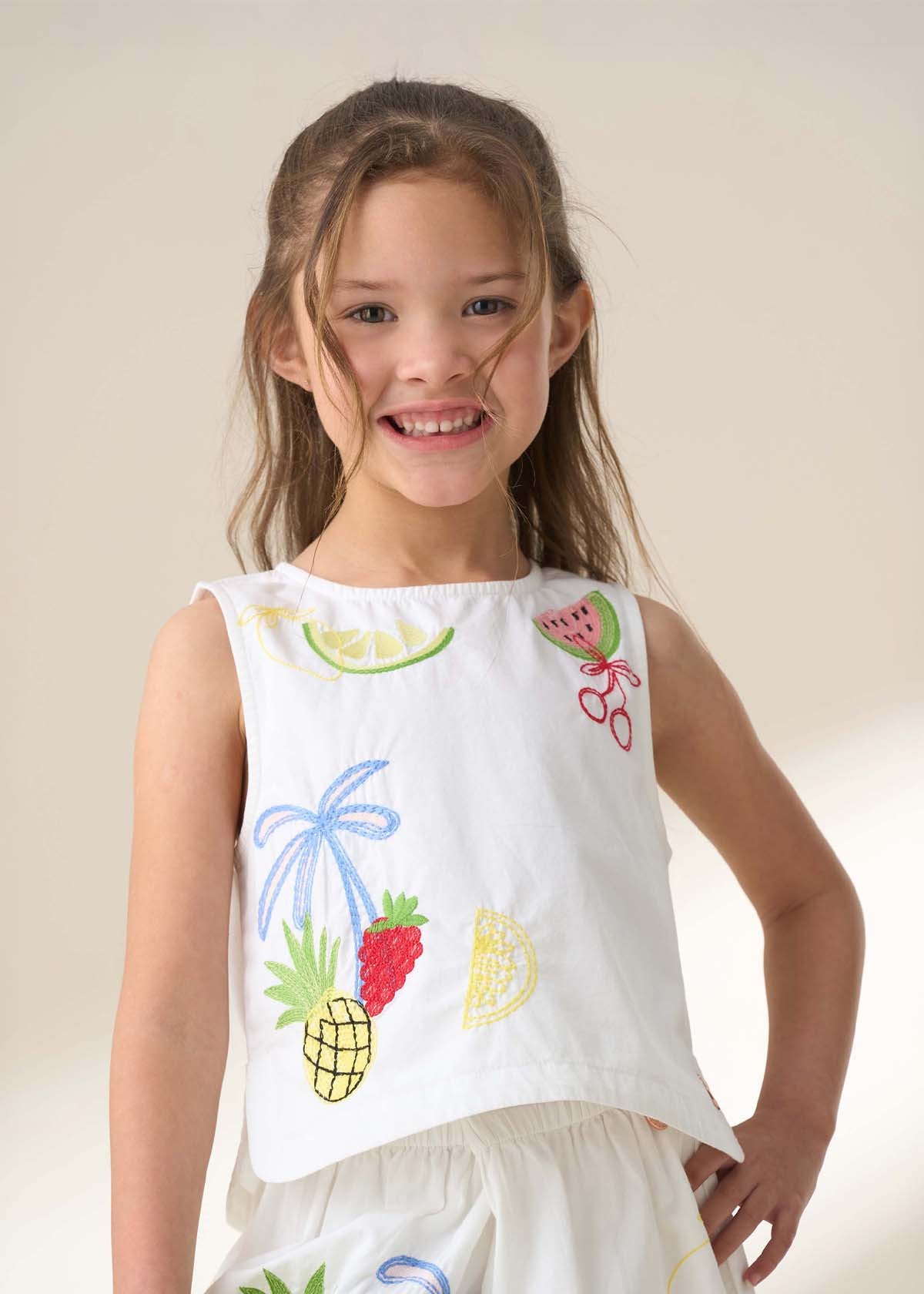 Girls White Embroidered Shell Top