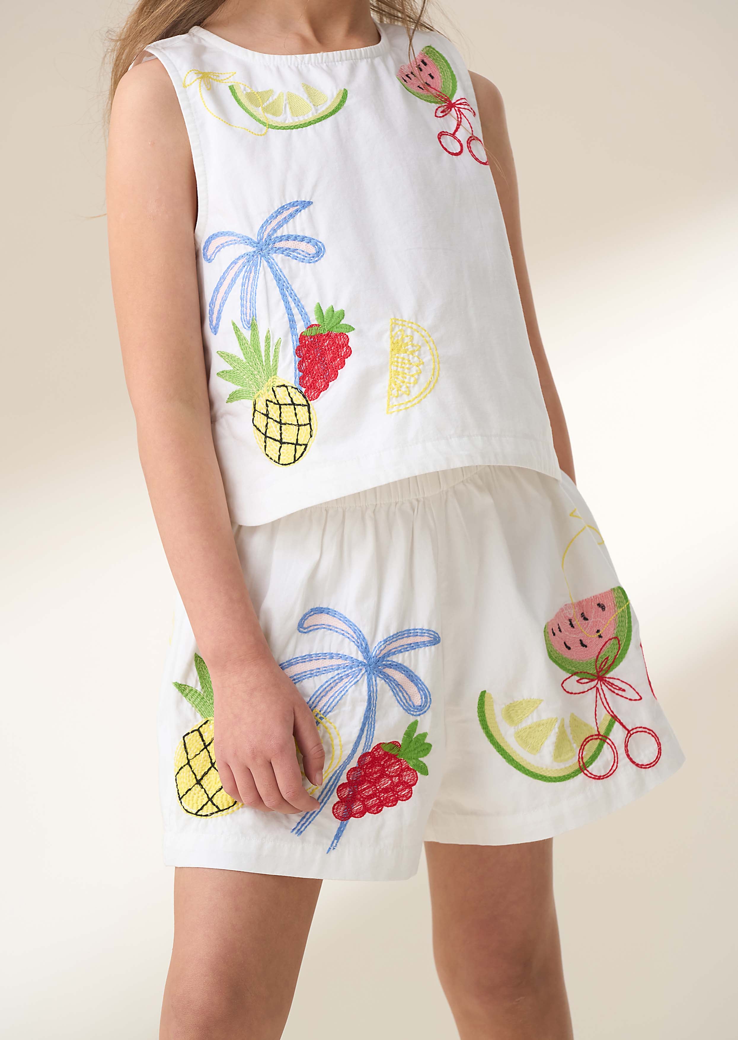 Cotton White Embroidered Short