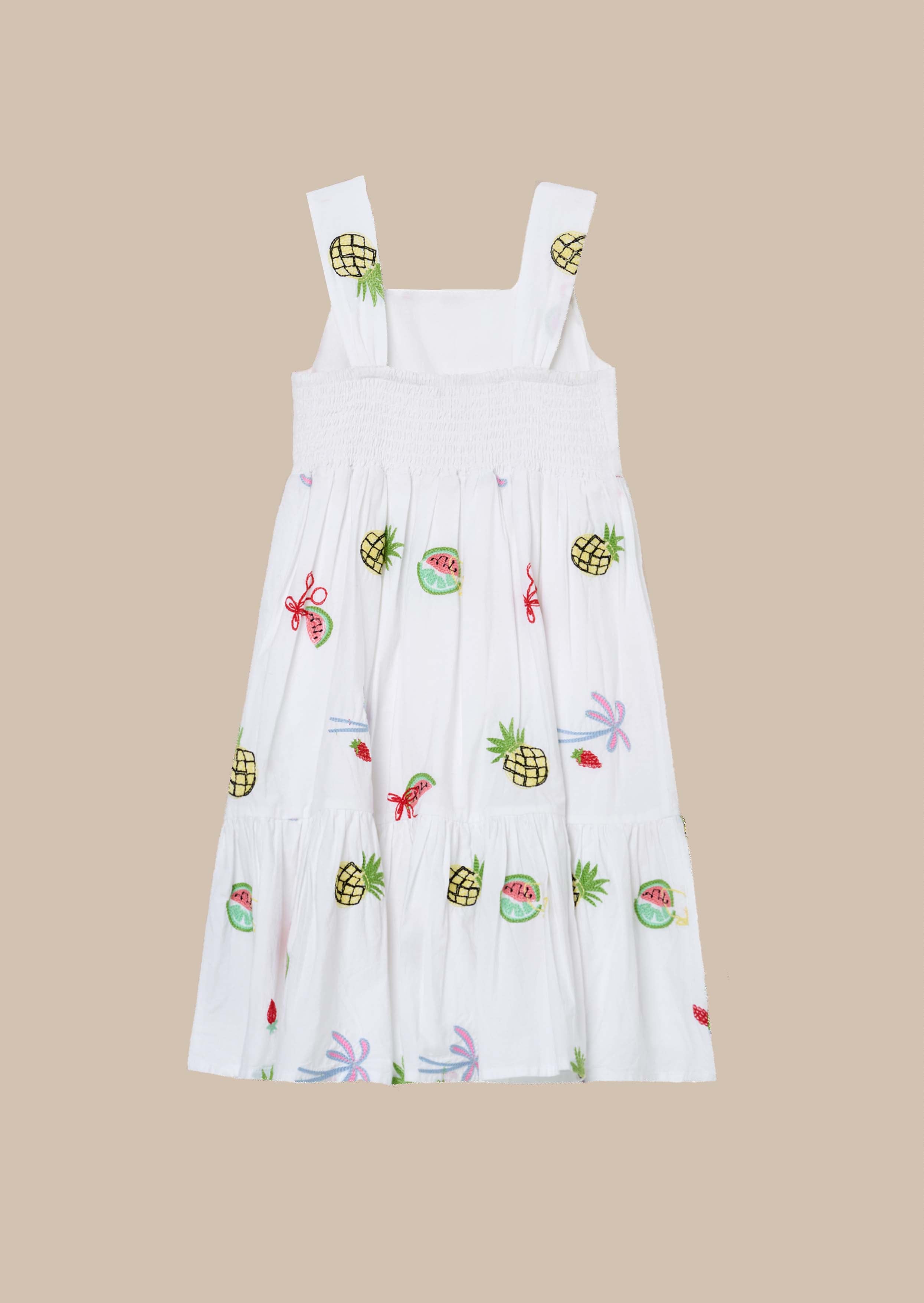 Buy White Embroidered Fruit Dress