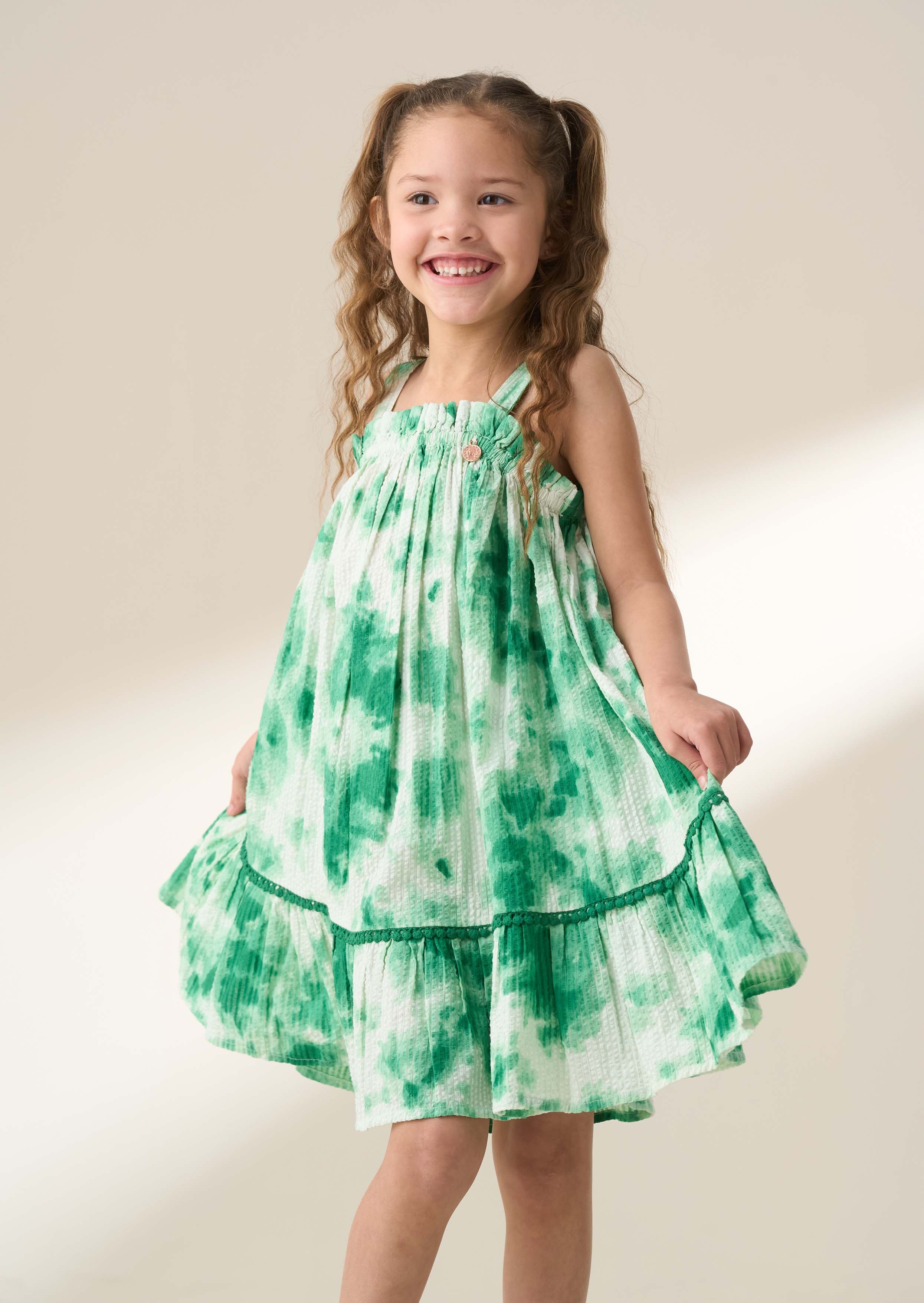 Cotton Green Tie Dye Sun Dress