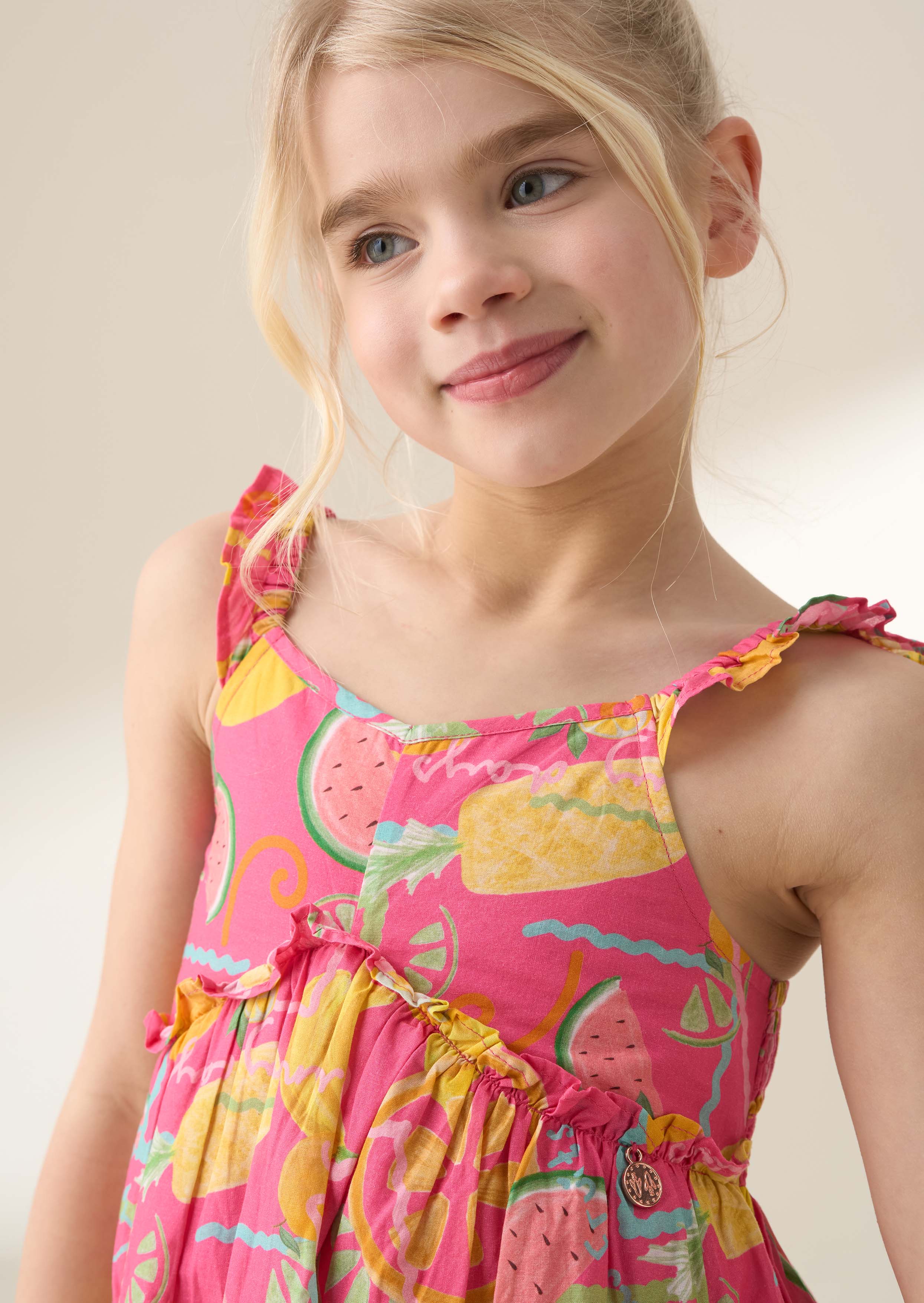Midi Girl Pink Fruit Print Dress