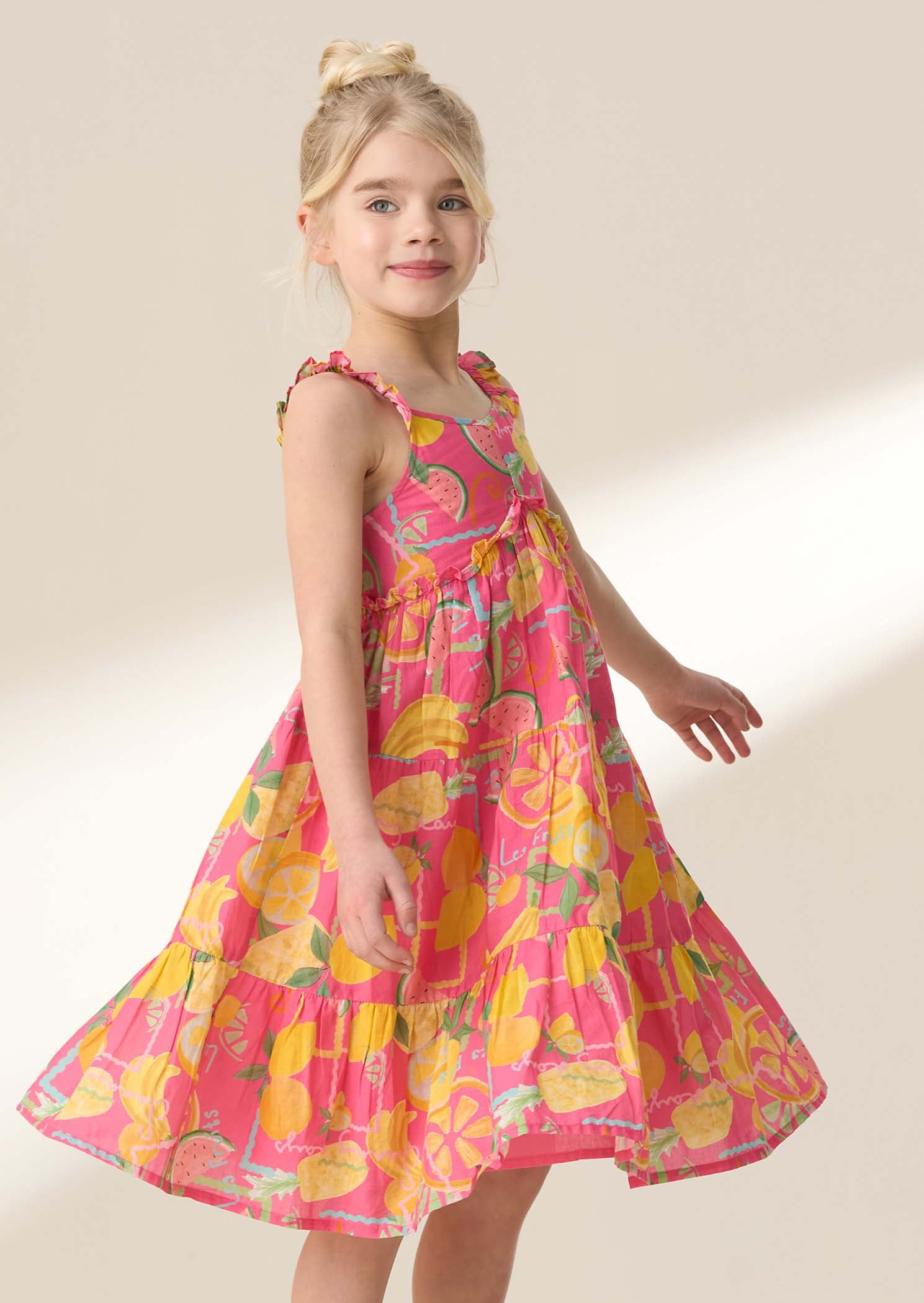 Mini Girl Pink Fruit Print Dress