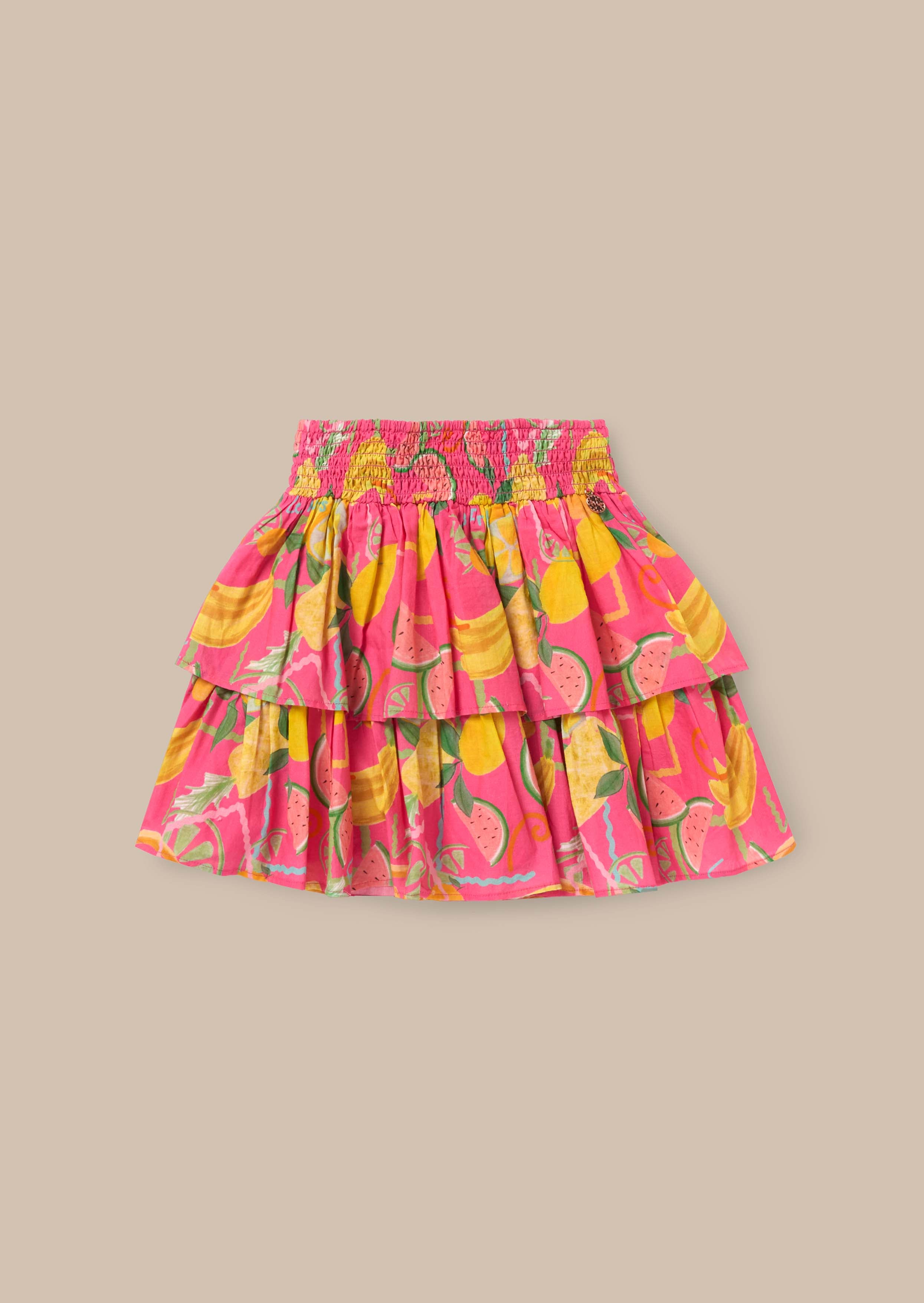 Eliana Pink Tiered Fruit Print Skirt