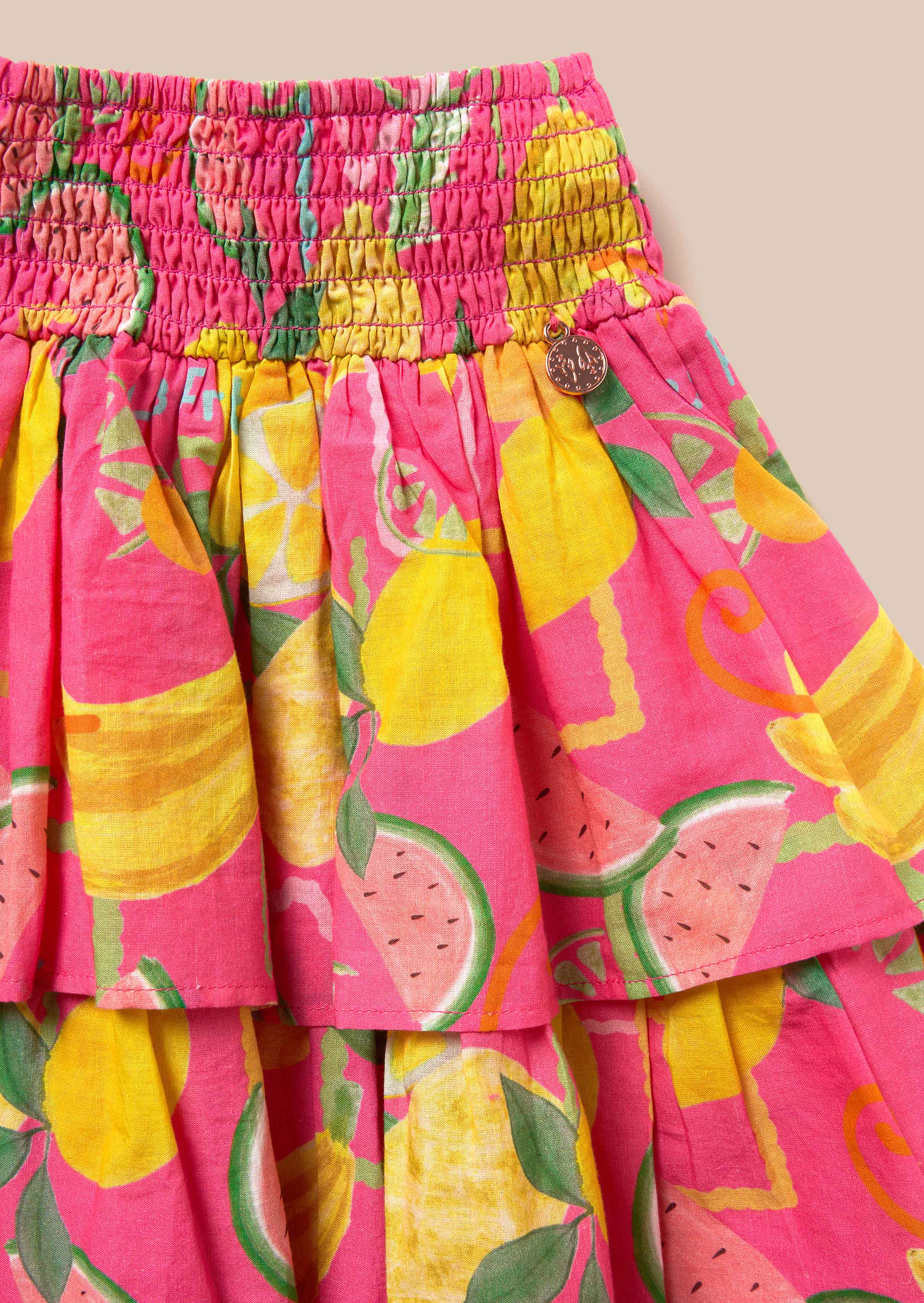 Eliana Pink Tiered Fruit Print Skirt