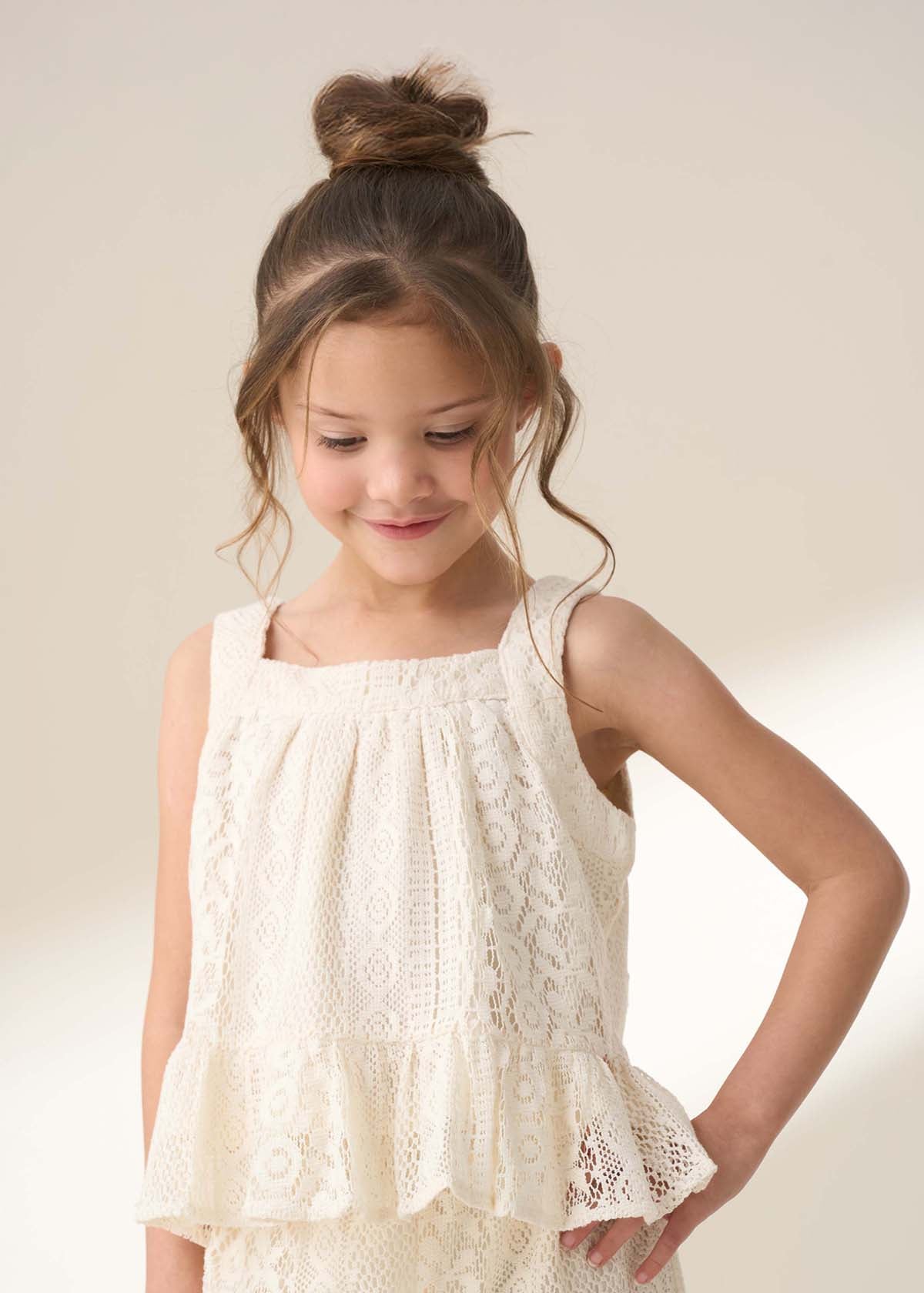 Girl Cream Jersey Crochet Top