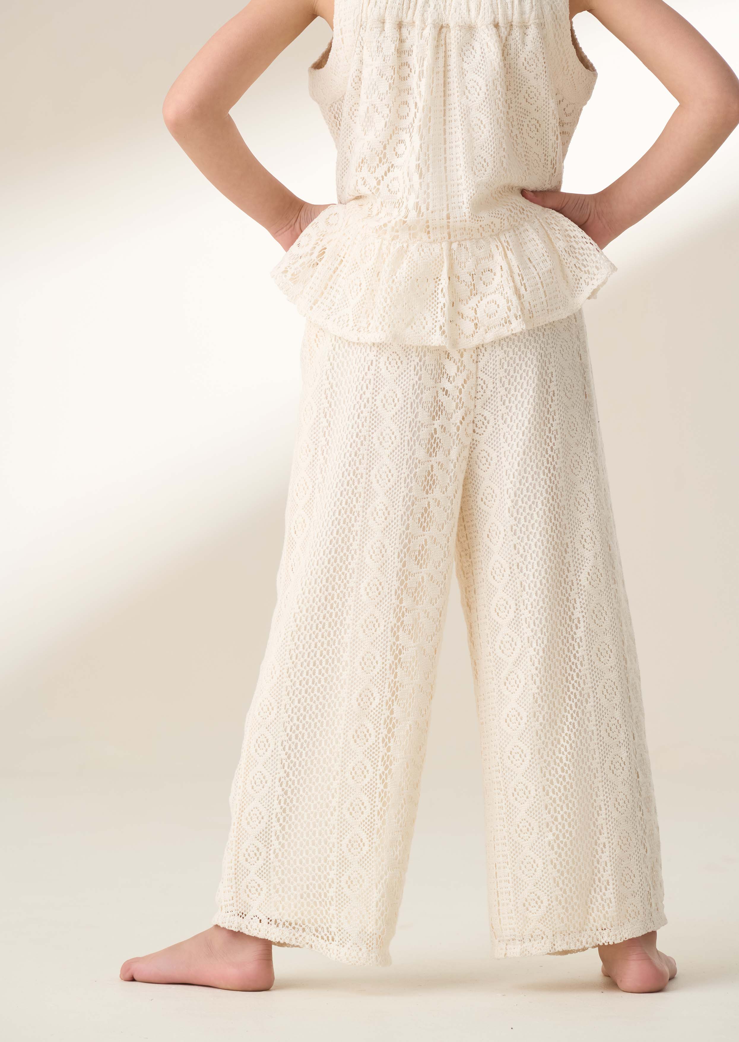 Wide Leg Girls Cream Jersey Trousers Cream