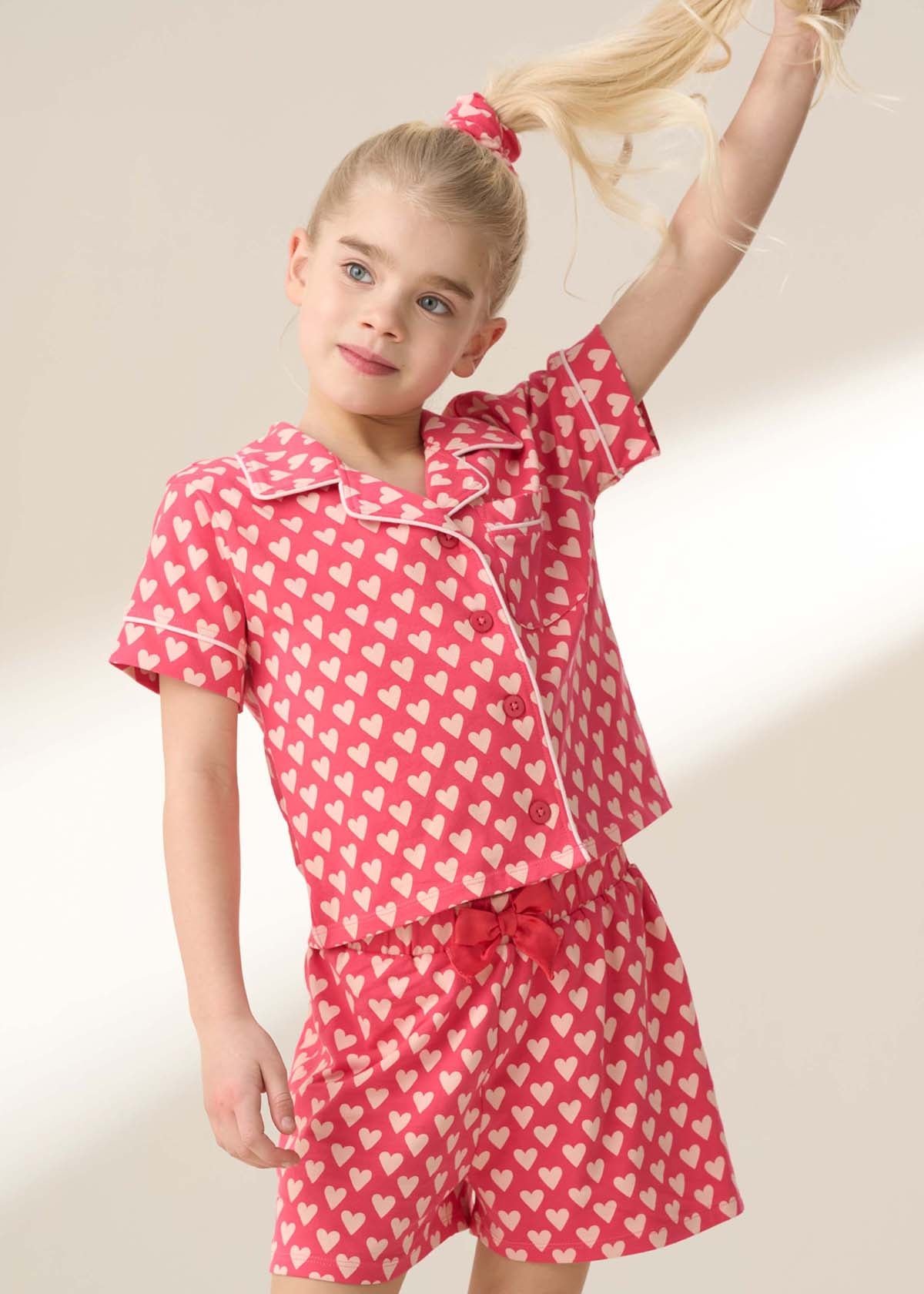 Girl Stella Pink Heart Print Pj Set